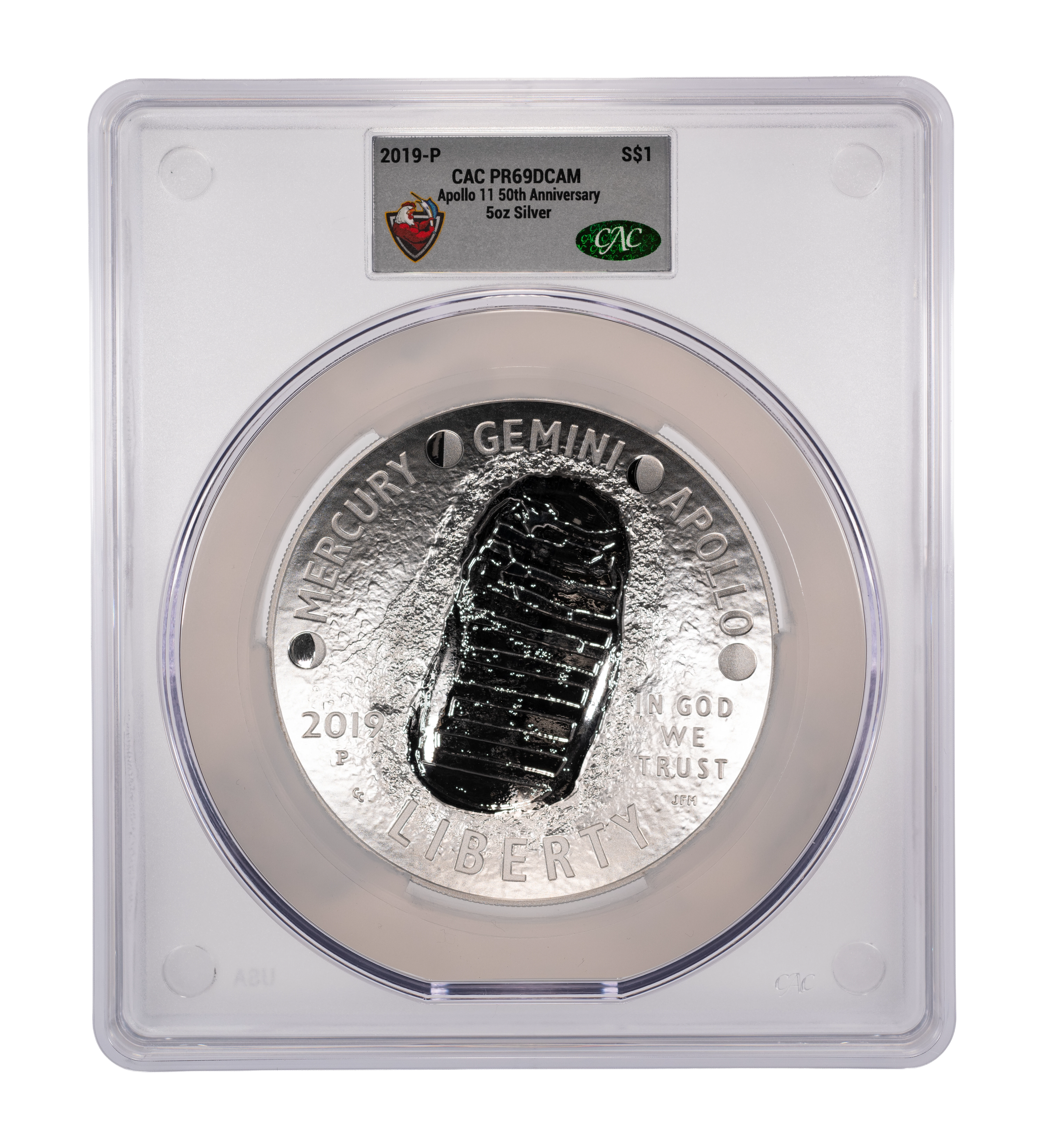 2019-P S$1 5oz Silver, Apollo 11 50th Anniversary PR DCAM thumbnail 9