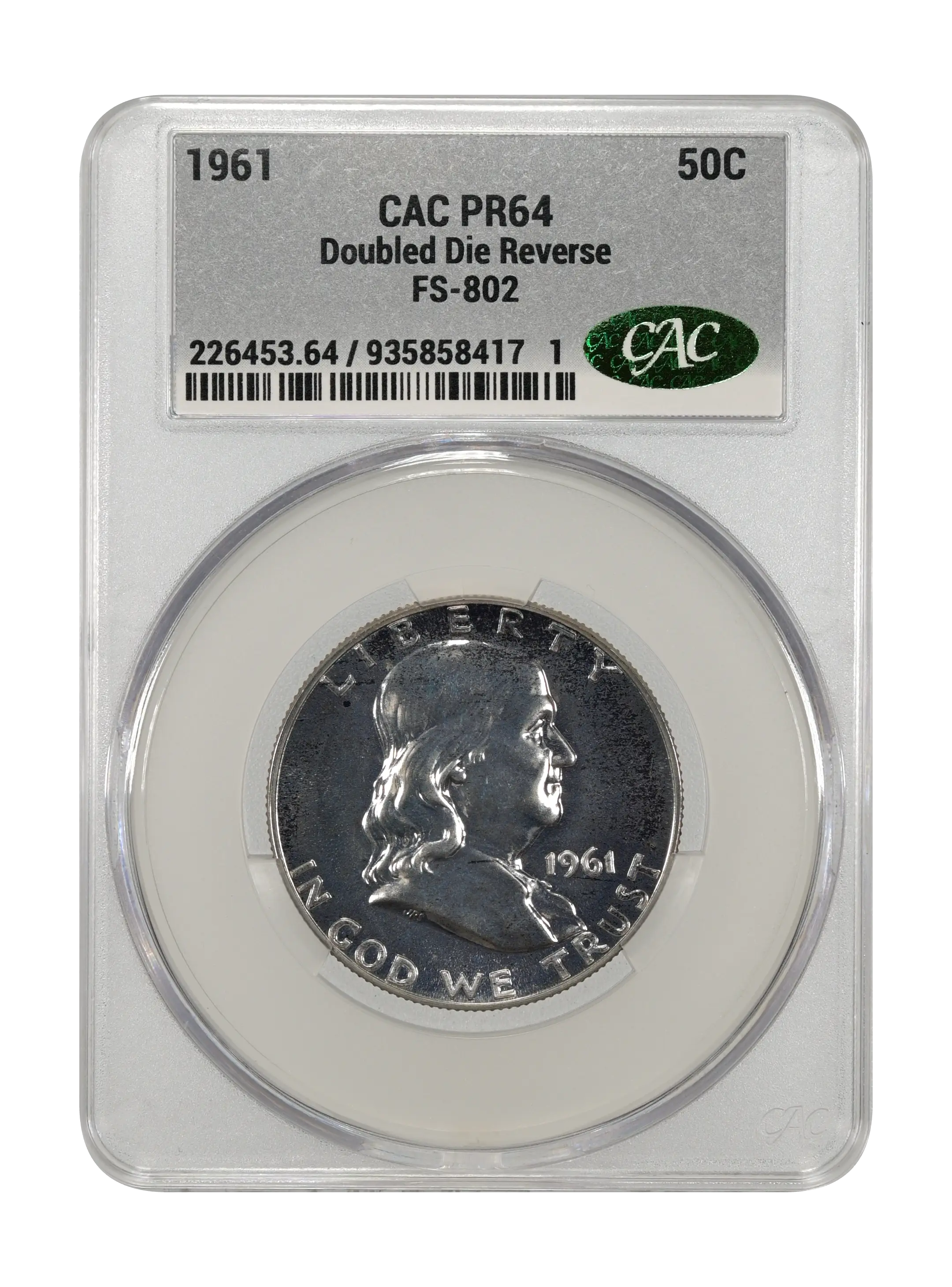1961 50c Doubled Die Reverse, FS-802 PR thumbnail 3