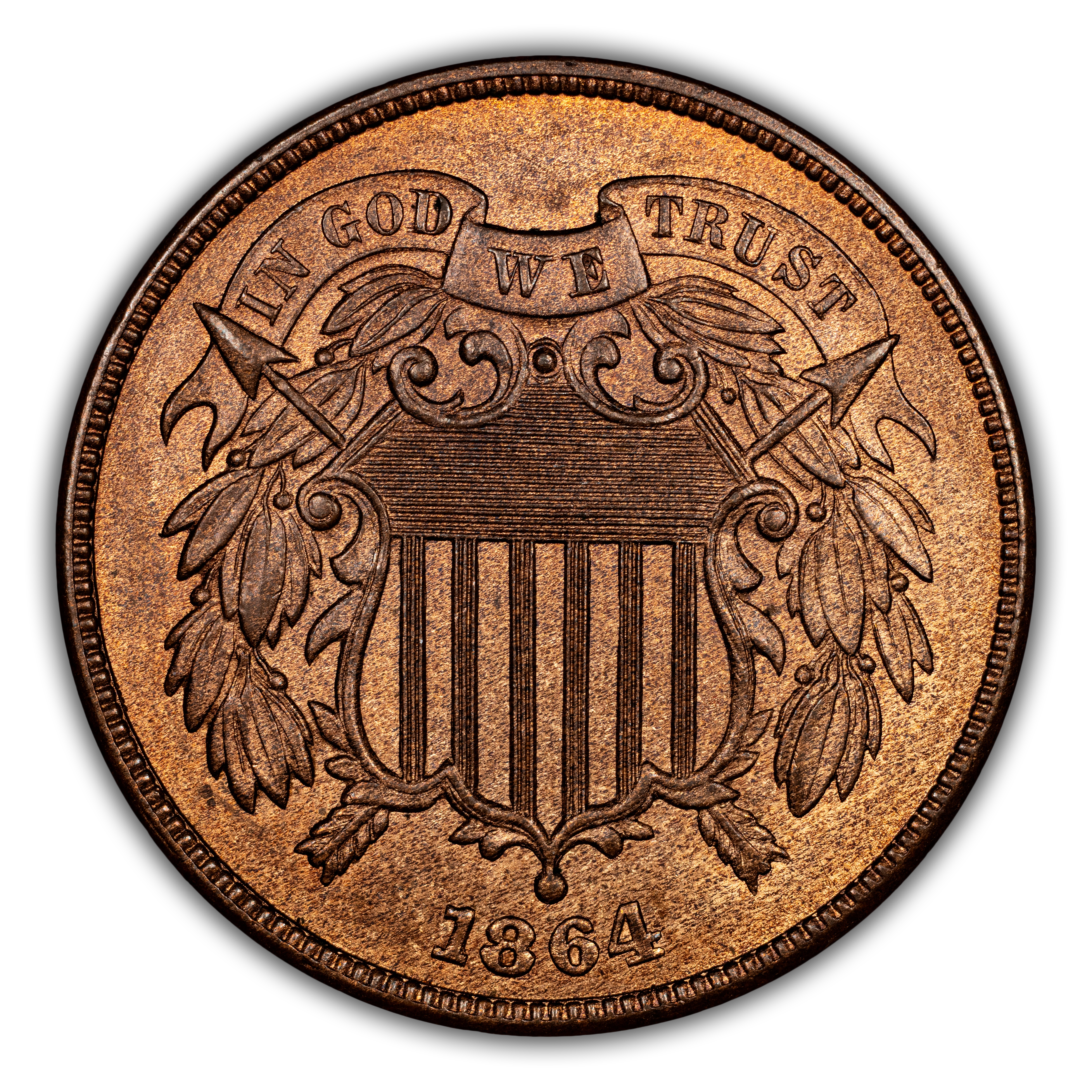 2-Cent Piece Set 2c no 1867 DDO, 10 Coins MS RB thumbnail 13