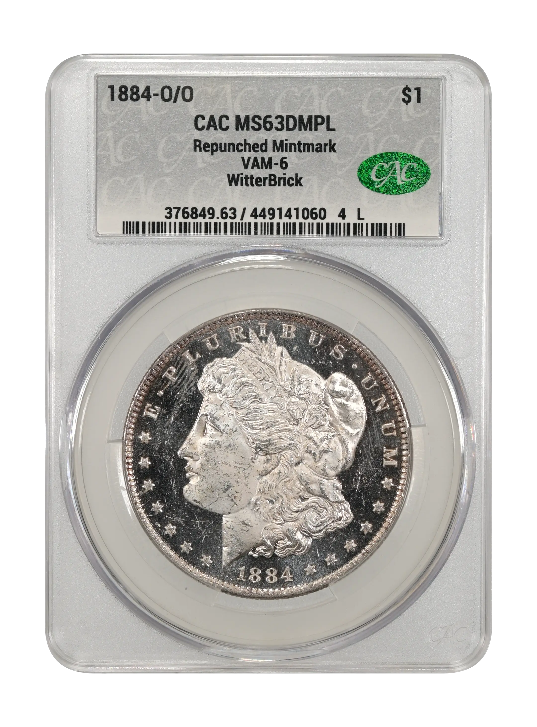 1884-O/O $1 Repunched Mintmark, VAM-6 MS DMPL