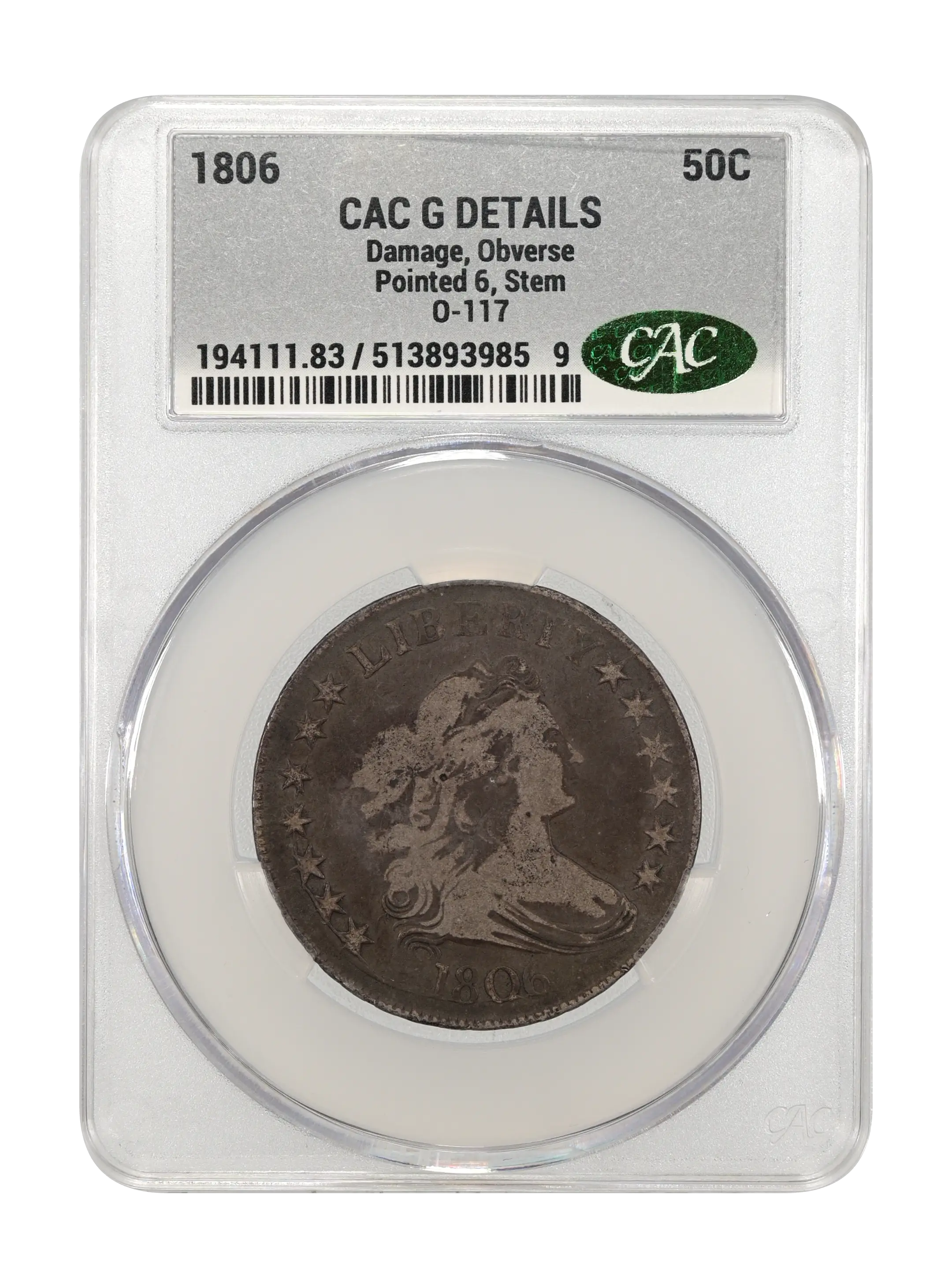 1806 50c Pointed 6, Stem, O-117 MS thumbnail 9