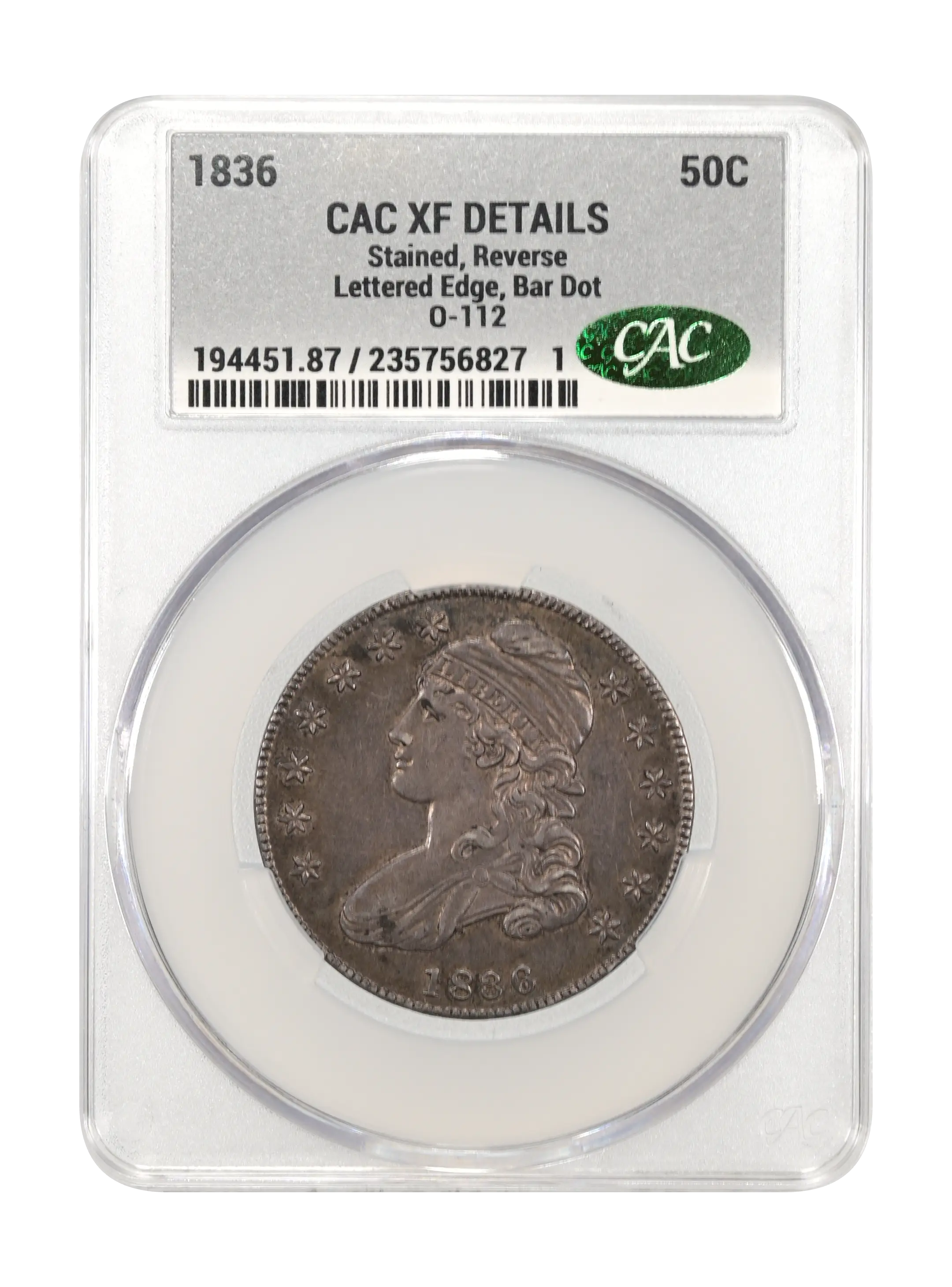 1836 50c Lettered Edge, Bar Dot, O-112 MS thumbnail 9