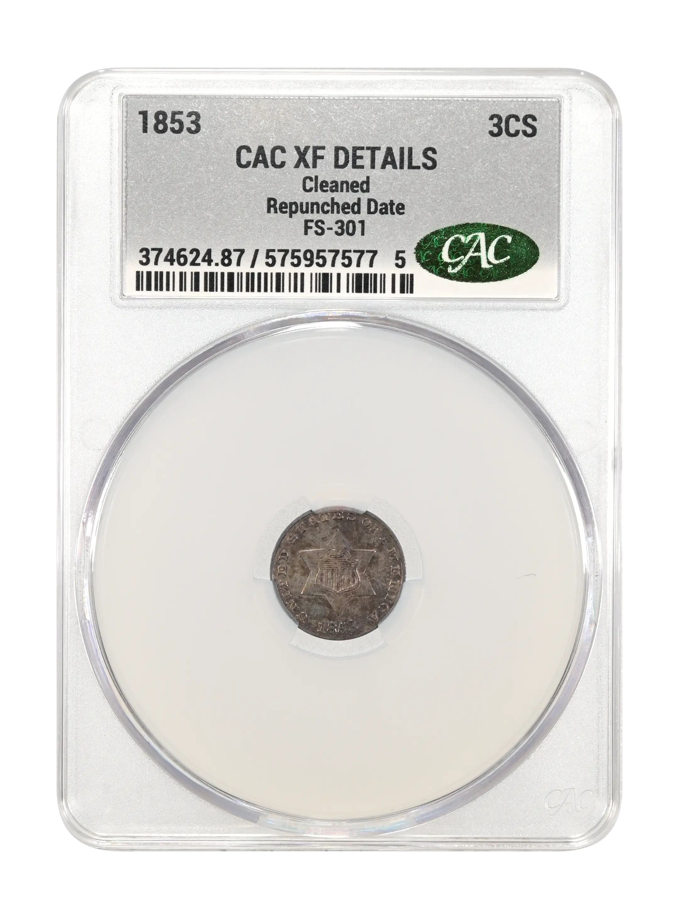1853 3cS Repunched Date, FS-301 MS thumbnail 3