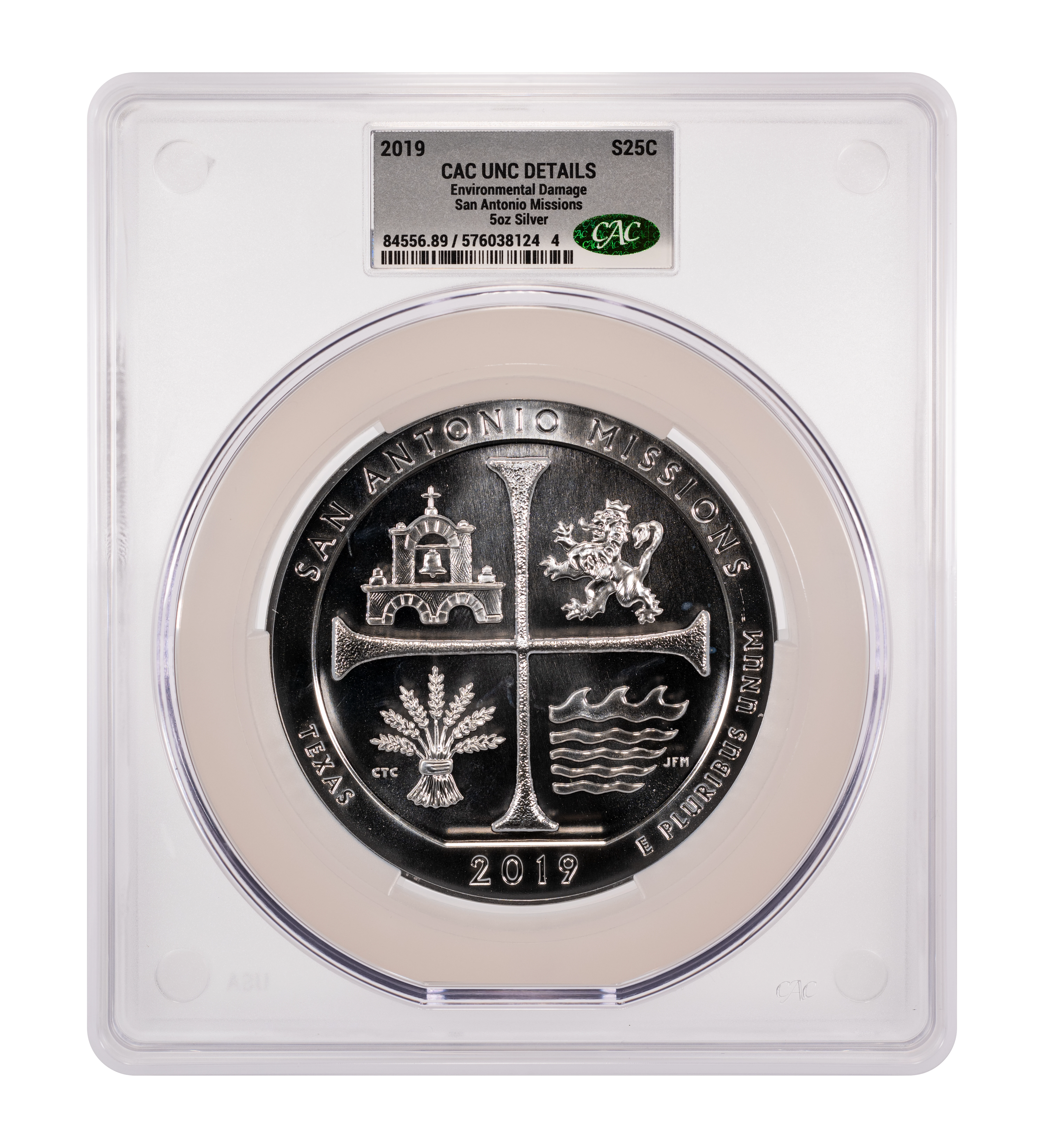 2019 S25c 5oz Silver, San Antonio Missions MS thumbnail 2