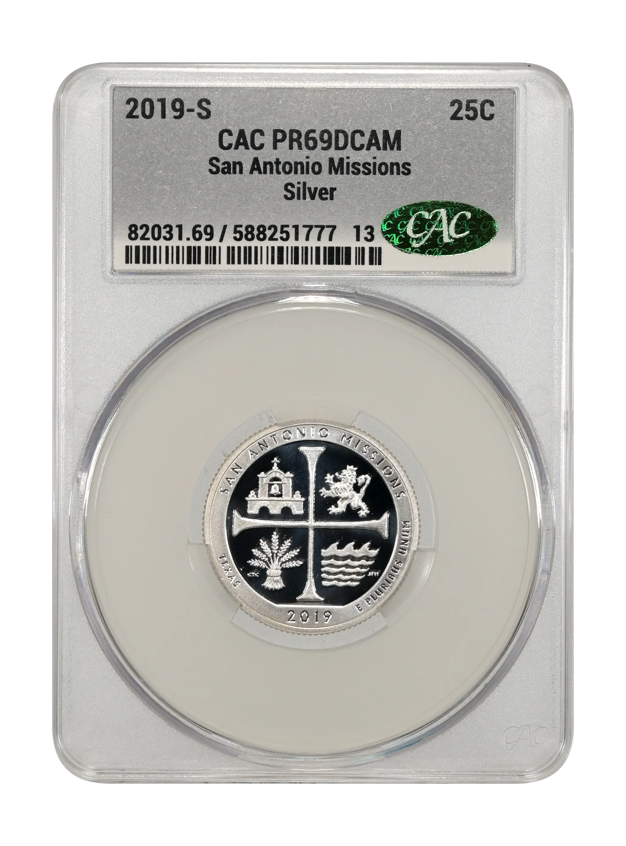 2019-S 25c San Antonio Missions, Silver PR DCAM thumbnail 7