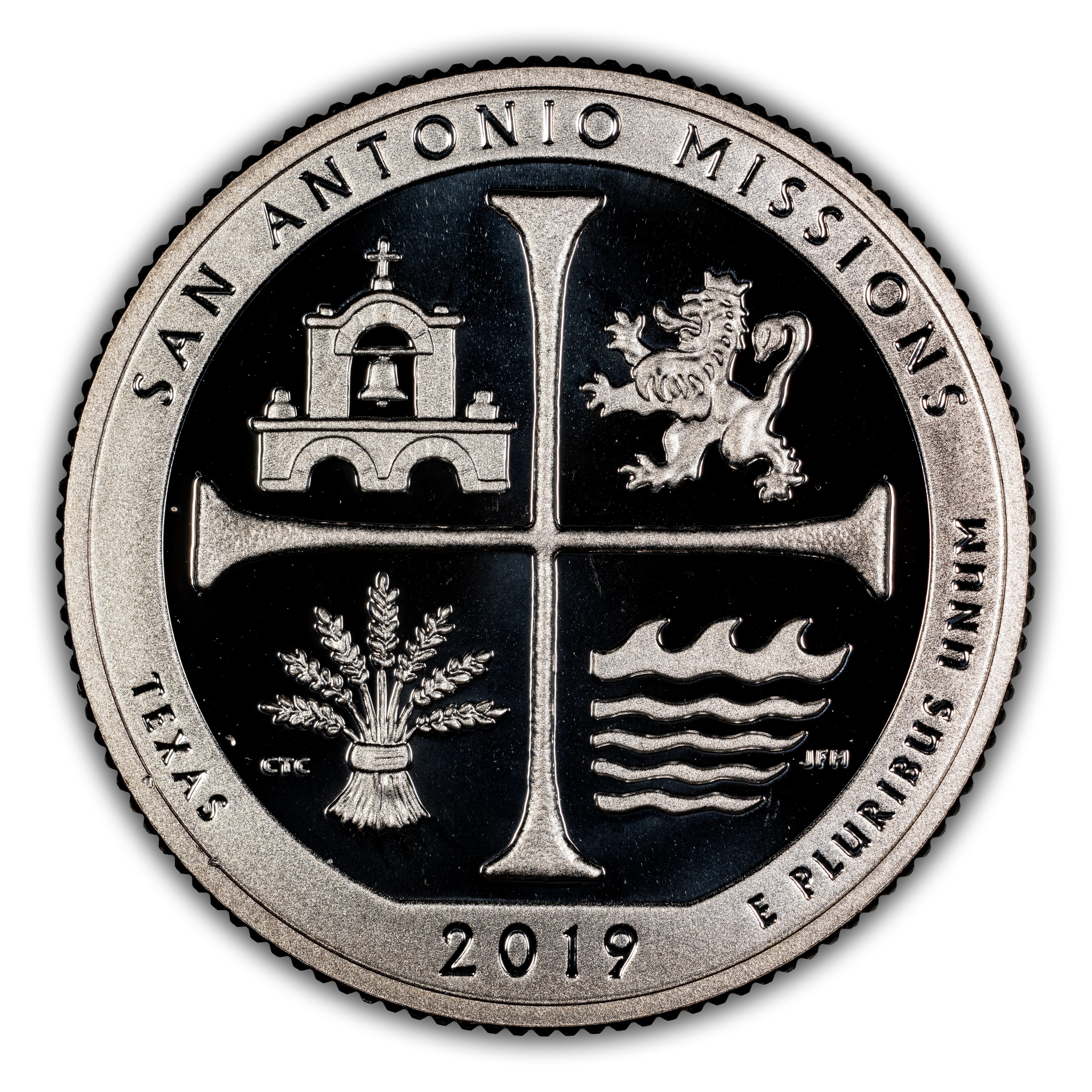 2019-S 25c San Antonio Missions, Silver PR DCAM thumbnail 3