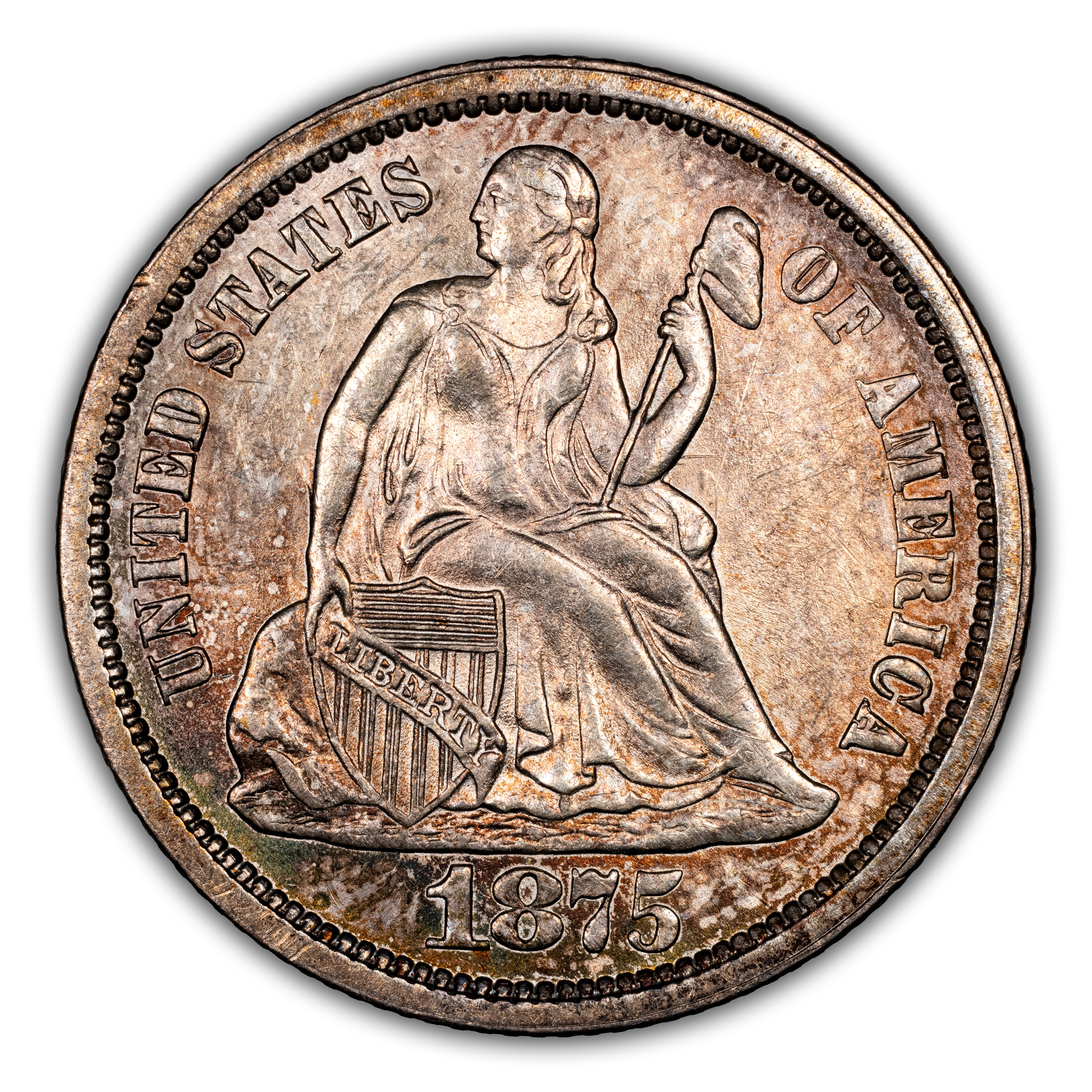 1875-S 10c Mintmark Above Bow MS thumbnail 3