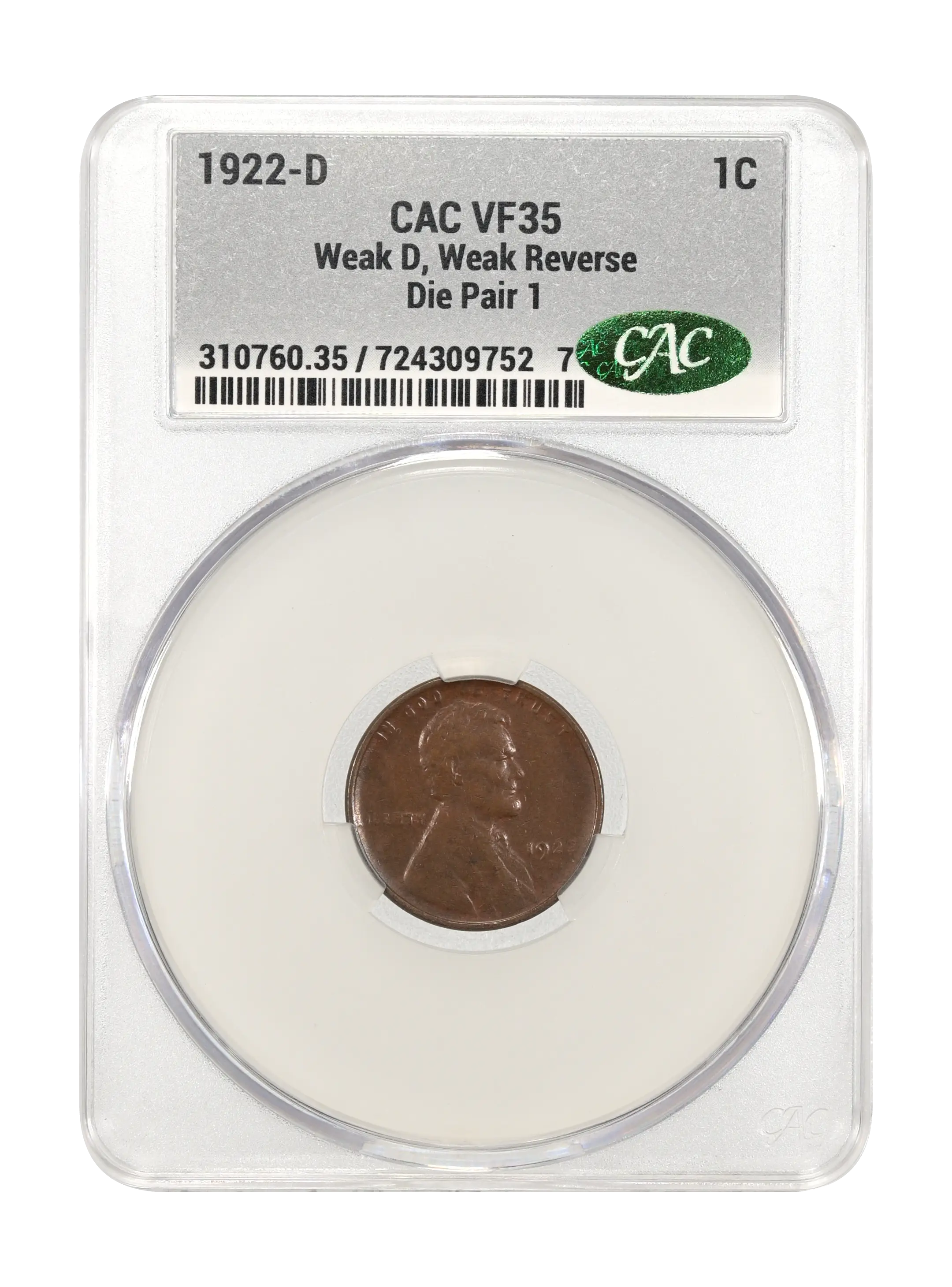 1922-D 1c Weak D, Weak Reverse, Die Pair 1 MS BN thumbnail 9