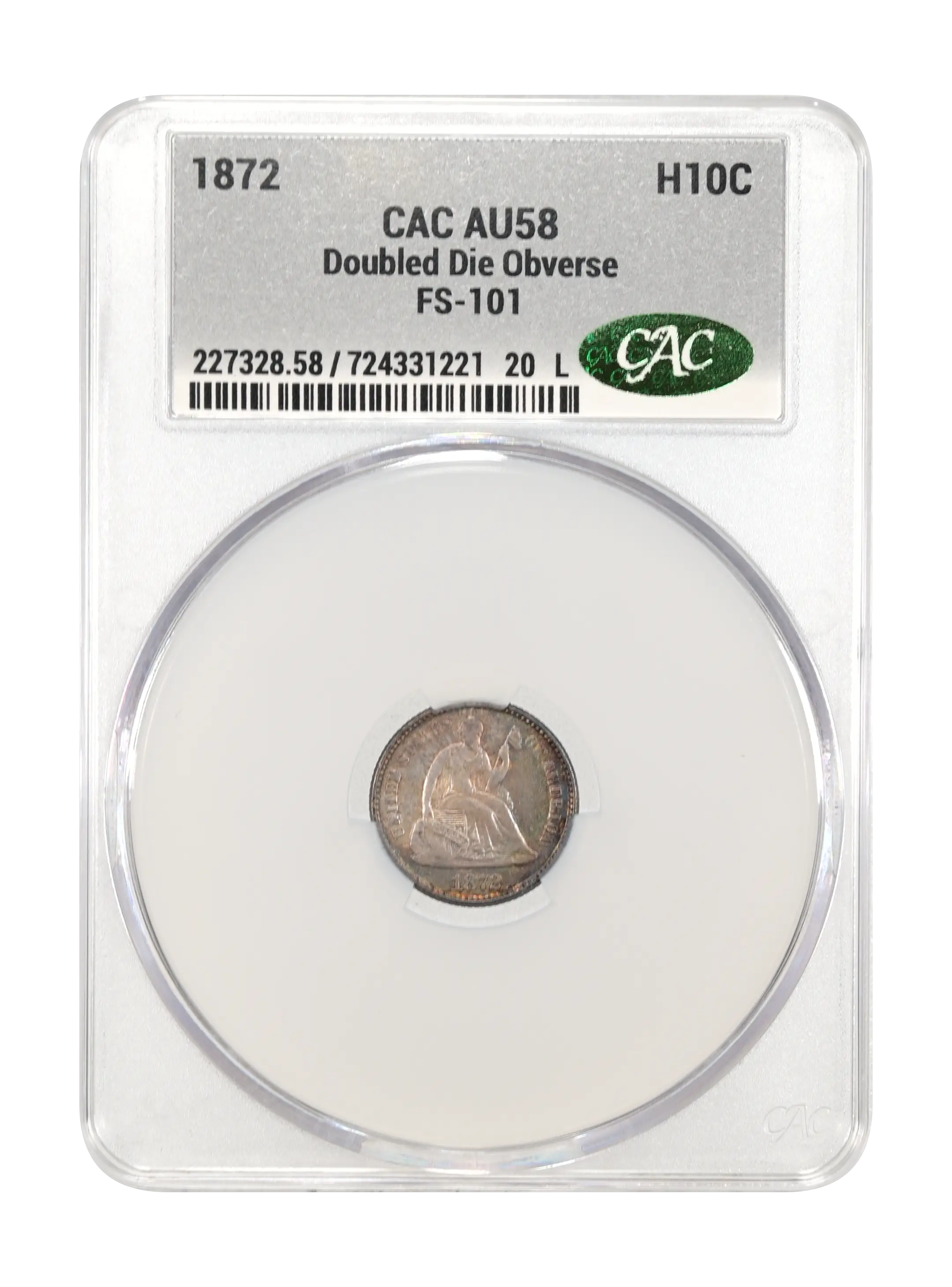 1872 H10c Doubled Die Obverse, FS-101 MS thumbnail 5