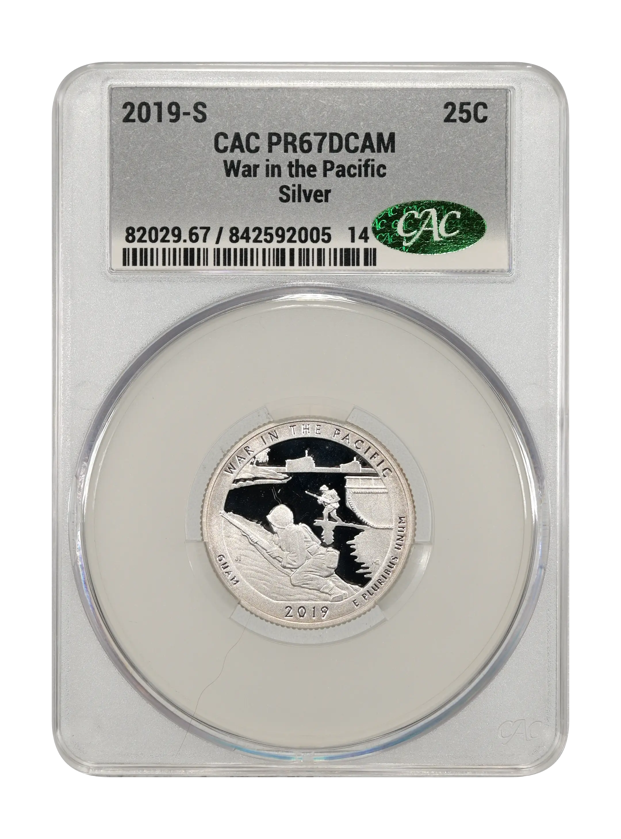 2019-S 25c War in the Pacific, Silver PR DCAM thumbnail 6