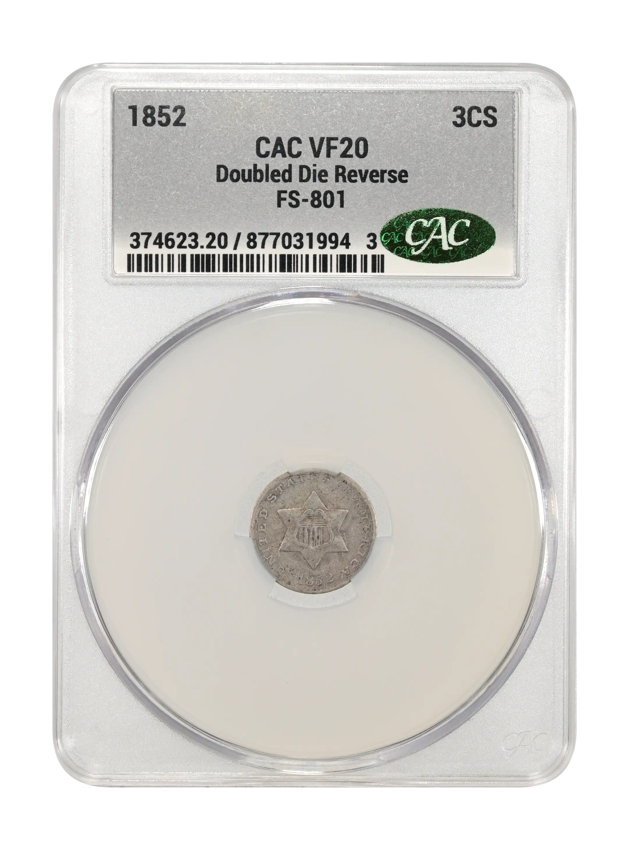 1852 3cS Doubled Die Reverse, FS-801 MS thumbnail 3