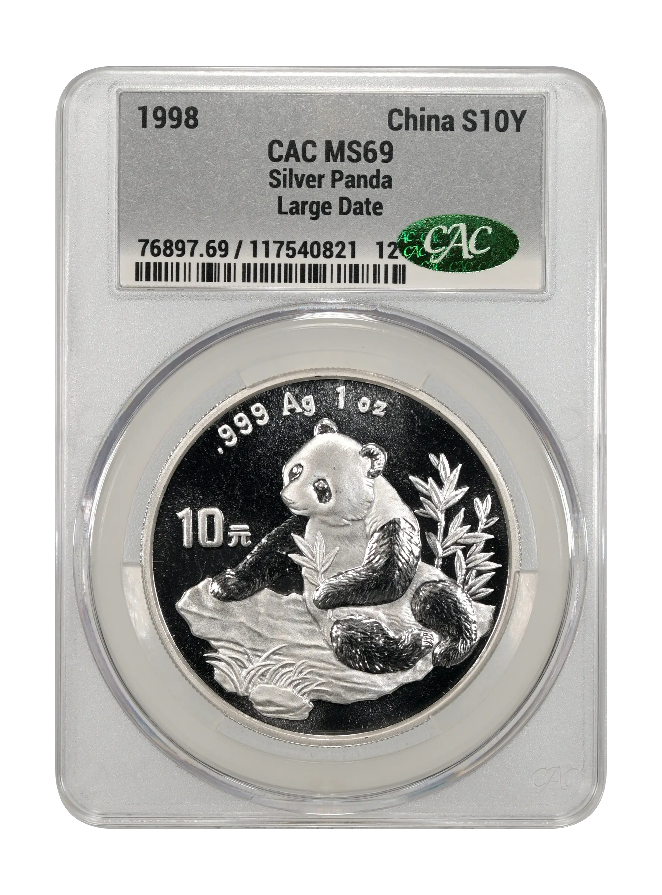 1998 S10Y 1oz Silver, Panda, Large Date MS
