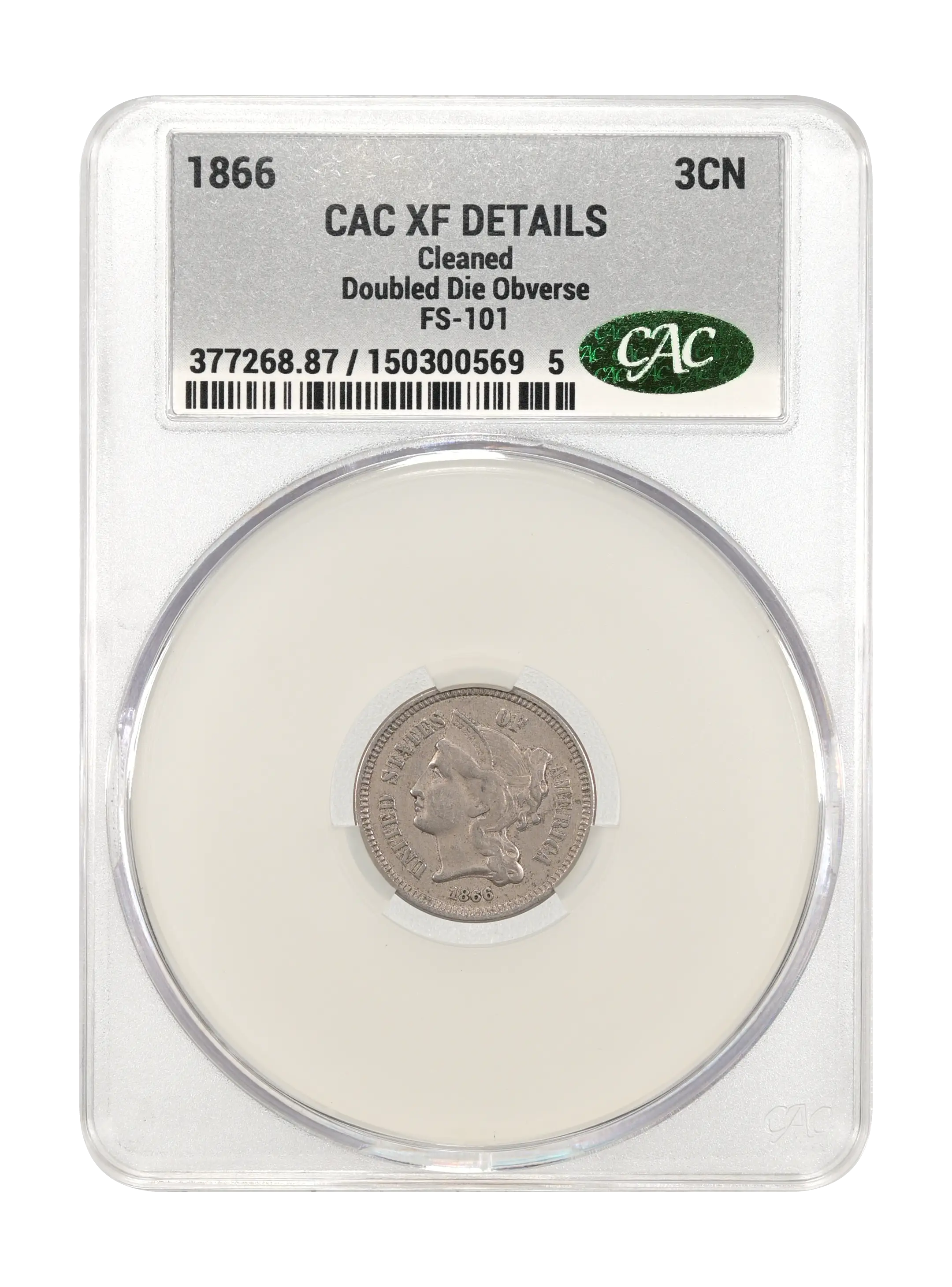 1866 3cN Doubled Die Obverse, FS-101 MS thumbnail 6