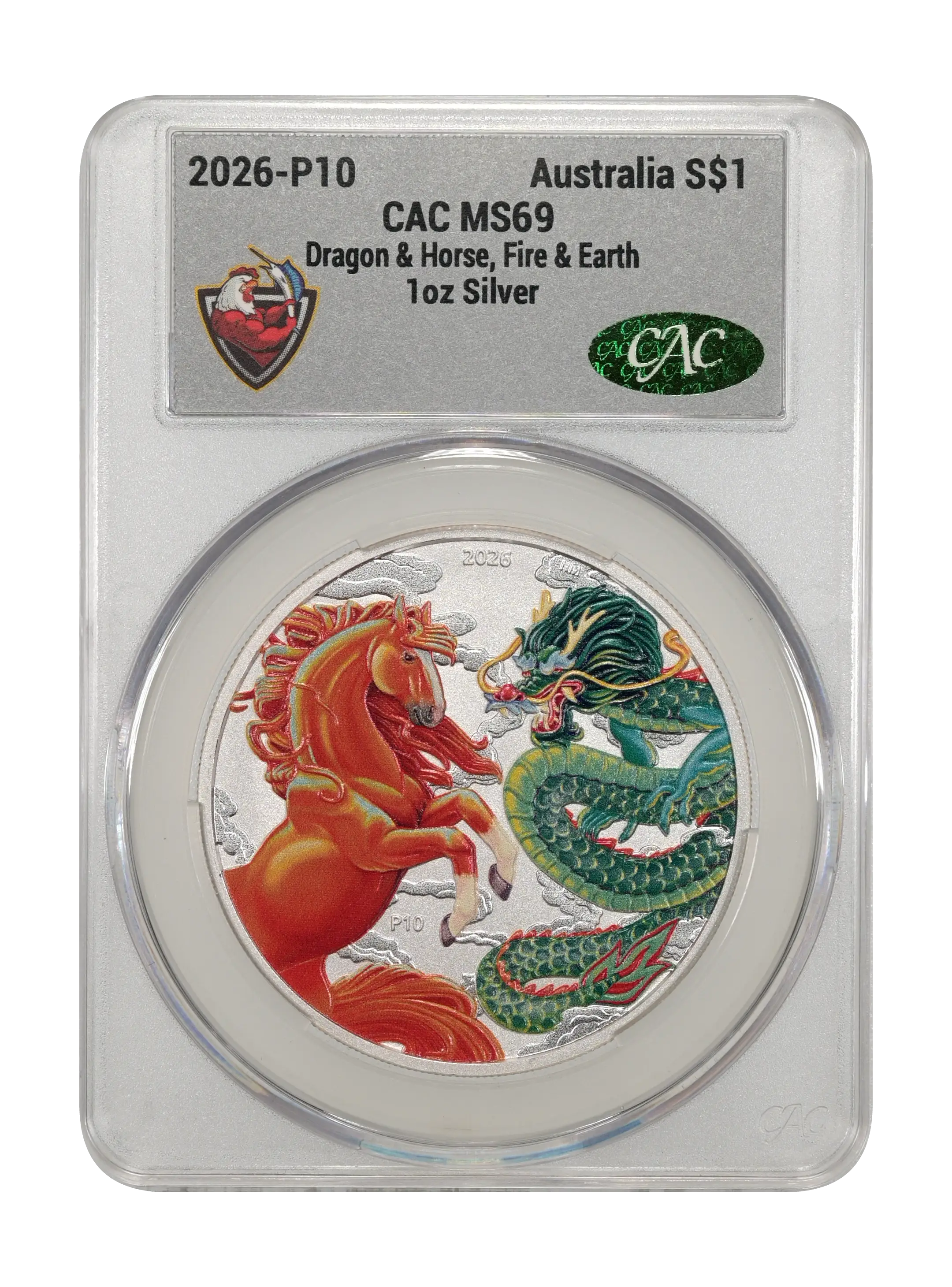 2026-P10 S$1 1oz Silver, Dragon and Horse, Fire and Earth, Colorized MS thumbnail 10
