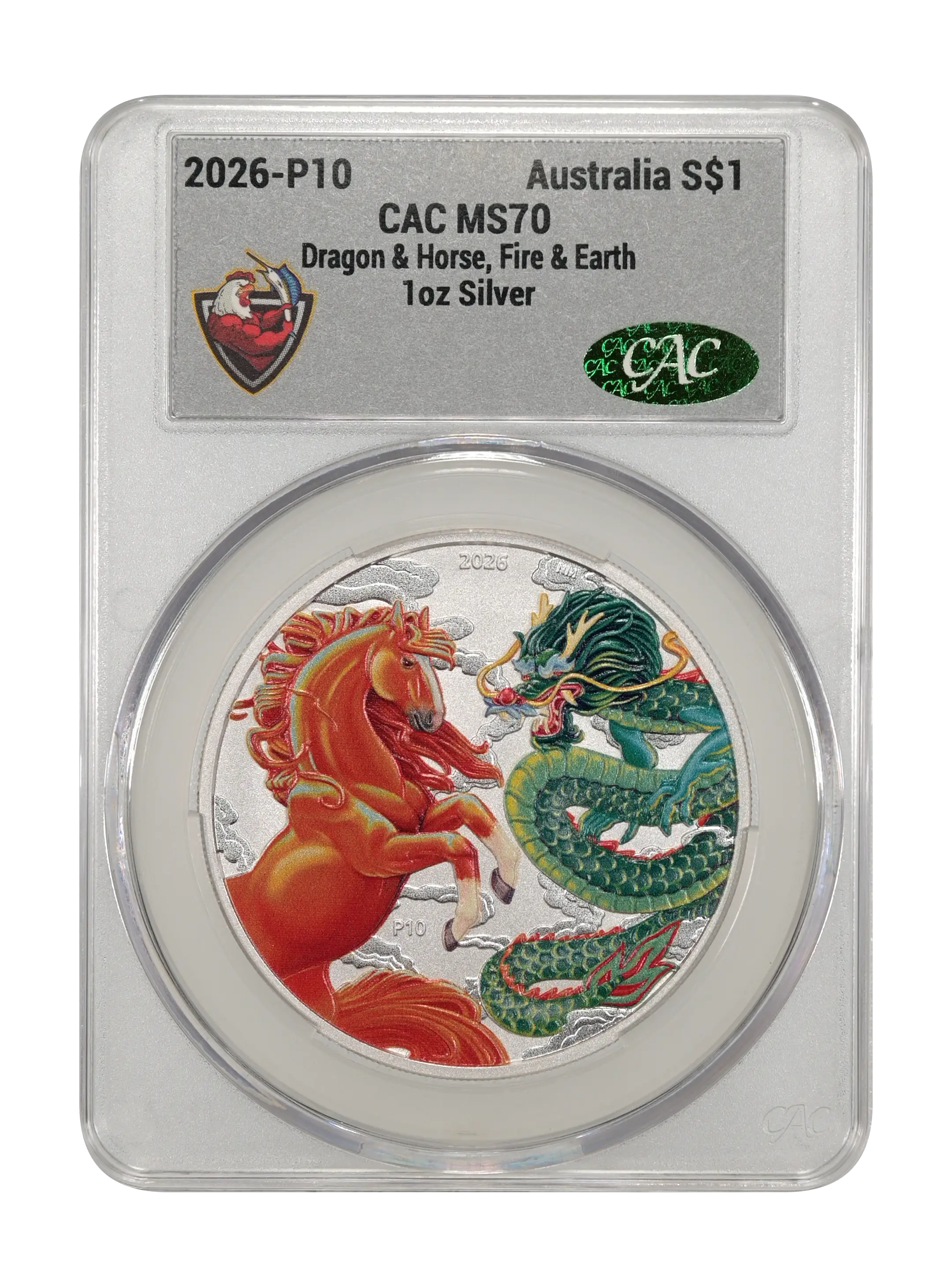 2026-P10 S$1 1oz Silver, Dragon and Horse, Fire and Earth, Colorized MS thumbnail 12