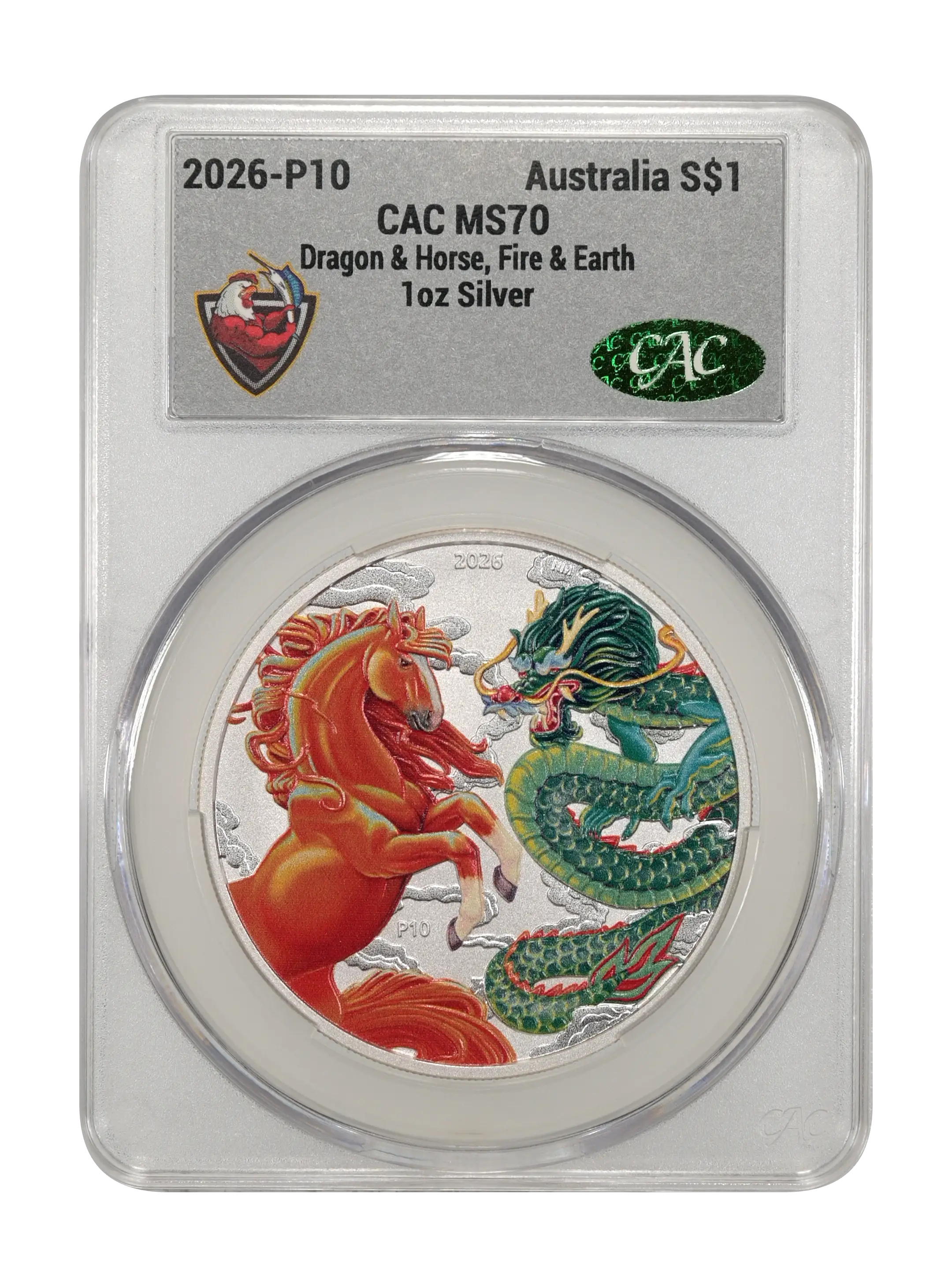 2026-P10 S$1 1oz Silver, Dragon and Horse, Fire and Earth, Colorized MS thumbnail 15