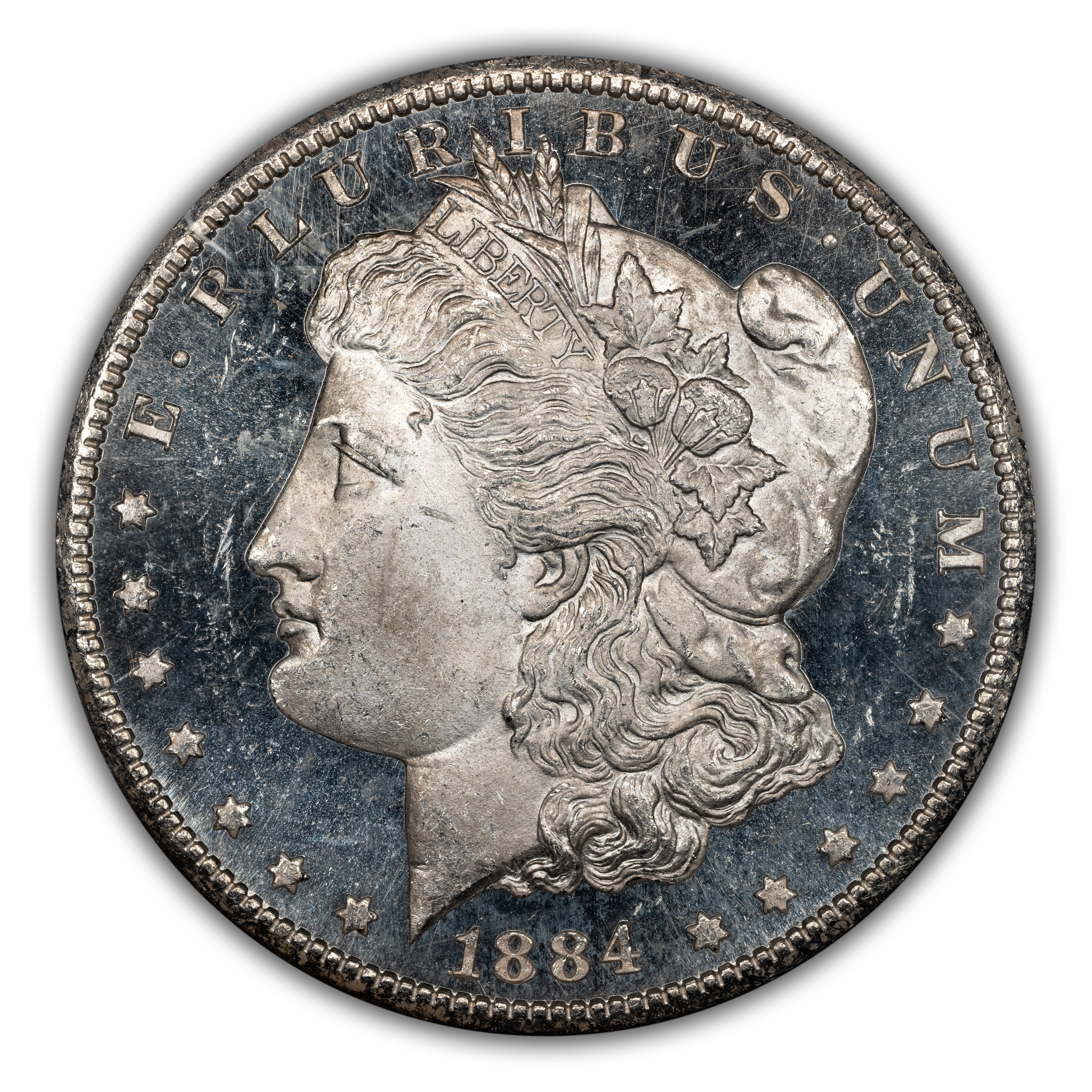 1884-CC $1 GSA Hoard, Die Gouge Cheek, VAM-7 MS DMPL
