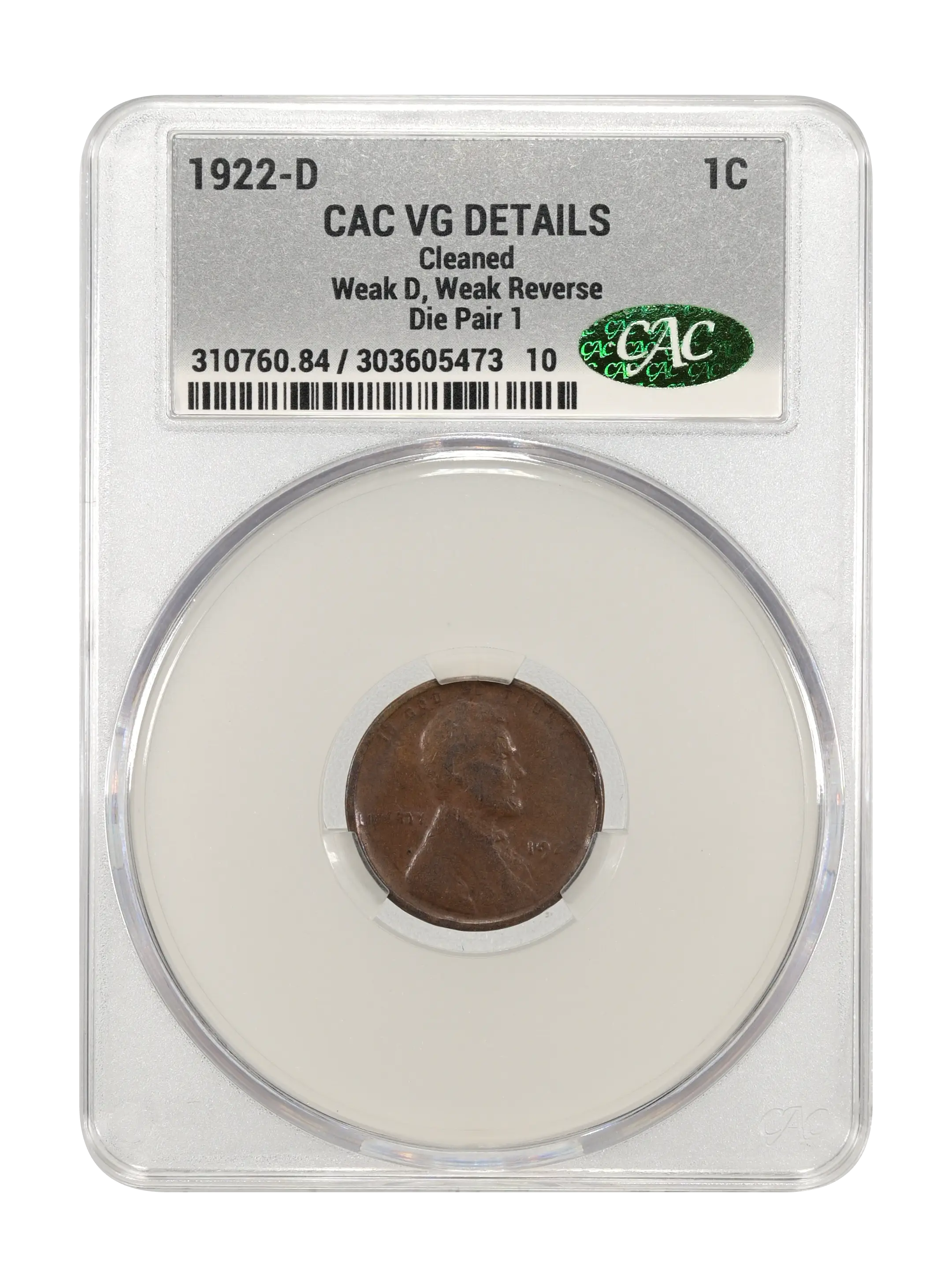1922-D 1c Weak D, Weak Reverse, Die Pair 1 MS BN thumbnail 8