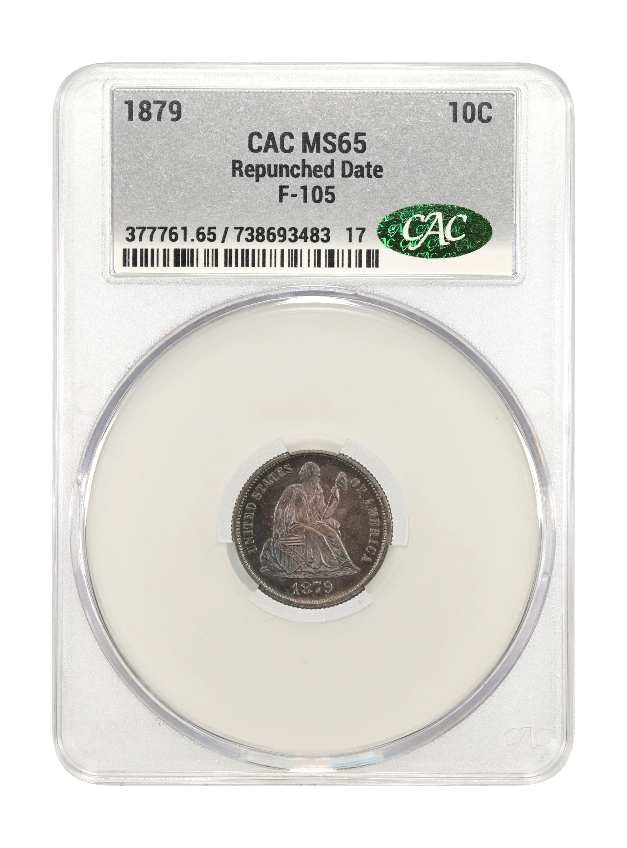 1879 10c Repunched Date, F-105 MS thumbnail 3