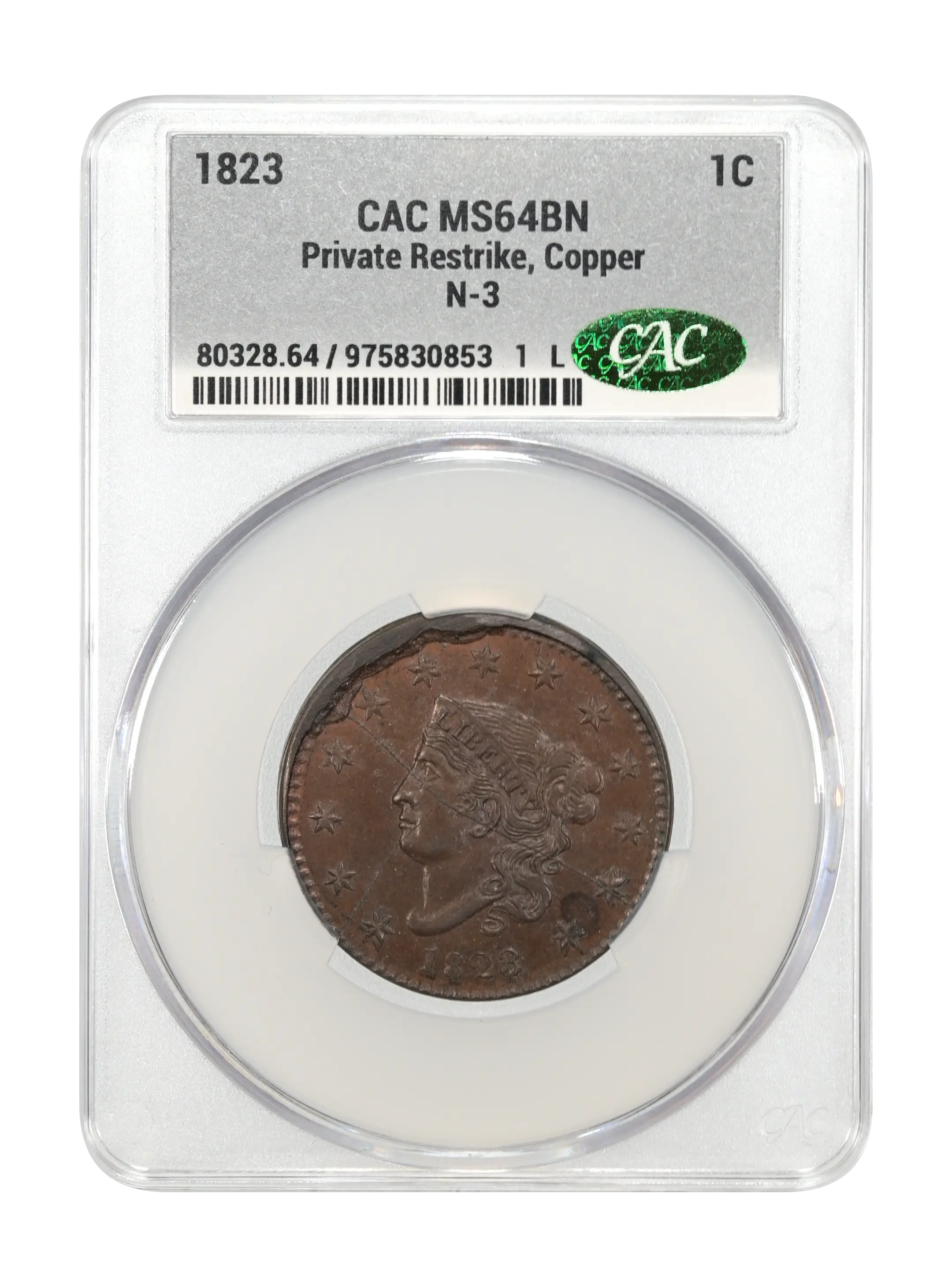 1823 1c Private Restrike, Copper, N-3 MS BN thumbnail 5