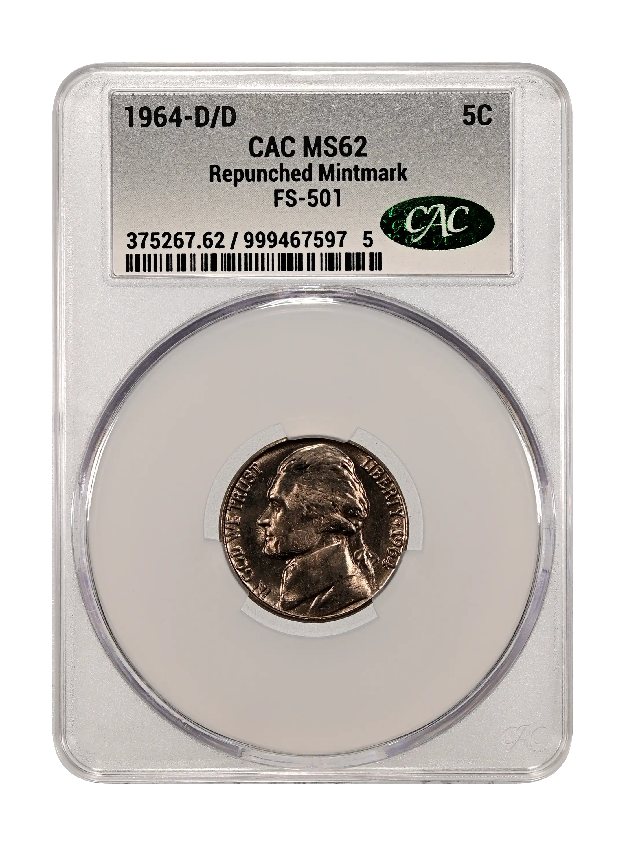 1964-D/D 5c Repunched Mintmark, FS-501 MS thumbnail 2