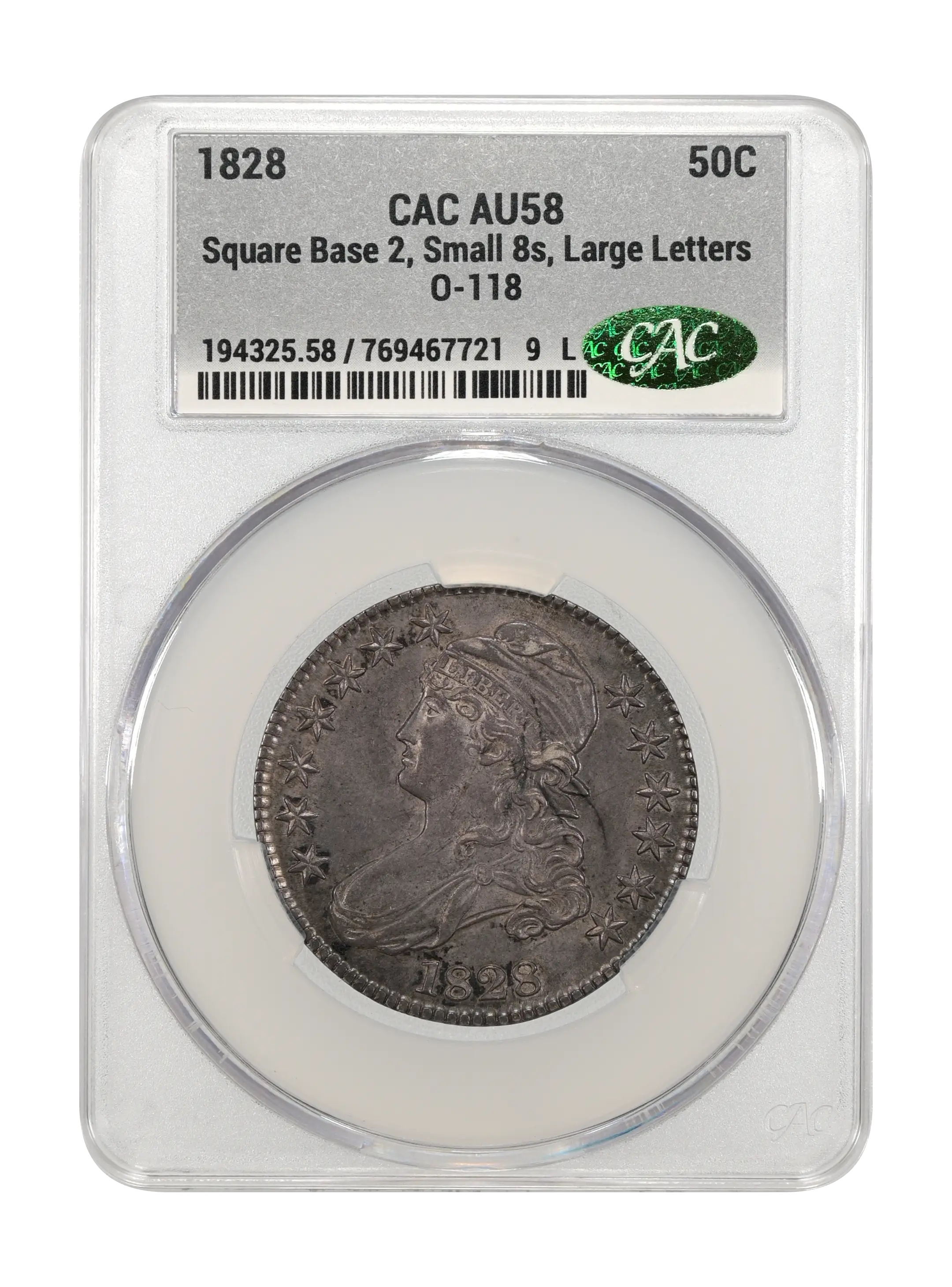 1828 50c Square Base 2, Small 8s, Large Letters, O-118 MS thumbnail 9