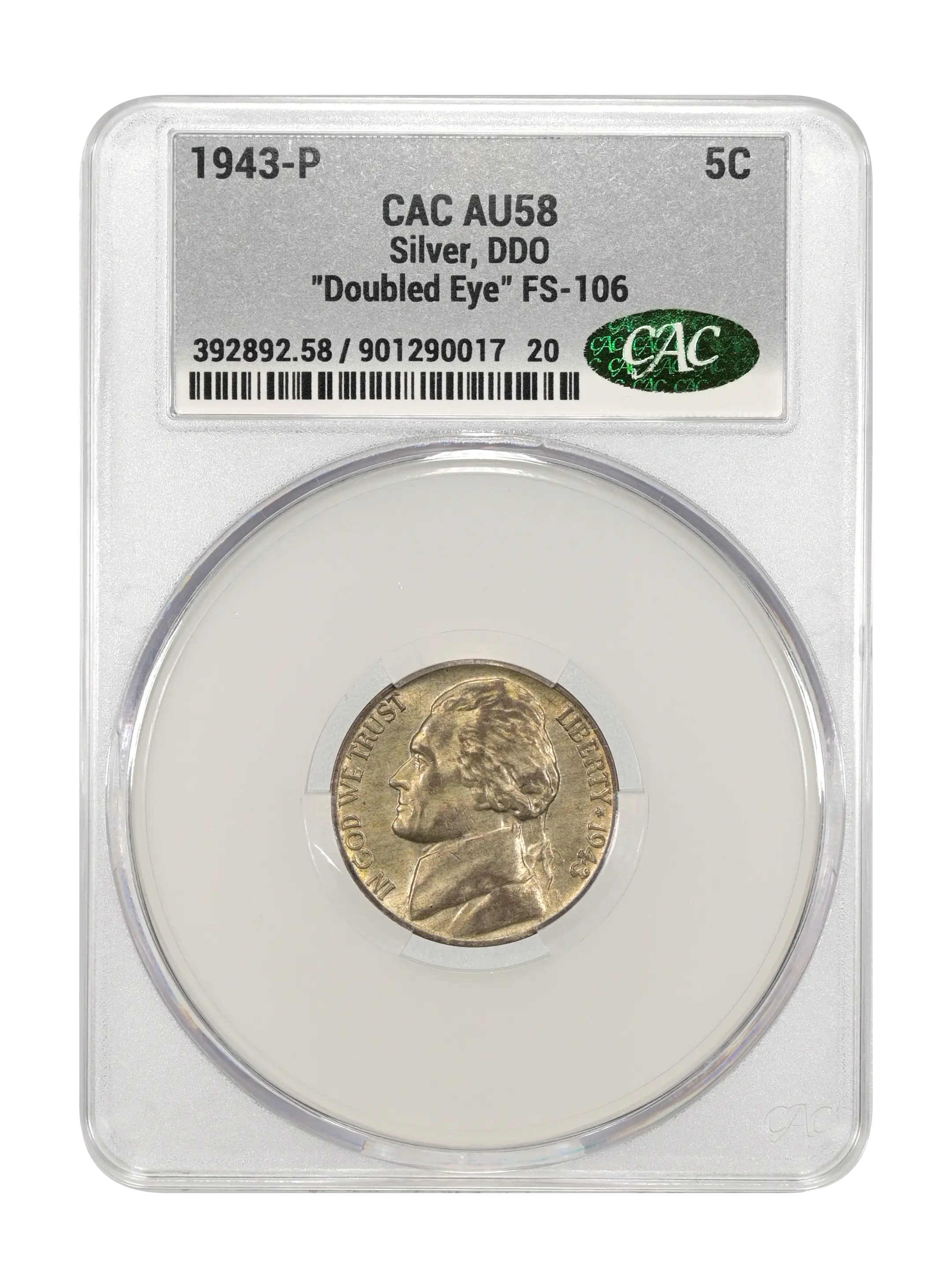 1943-P 5c Silver, DDO, "Doubled Eye", FS-106 MS thumbnail 13