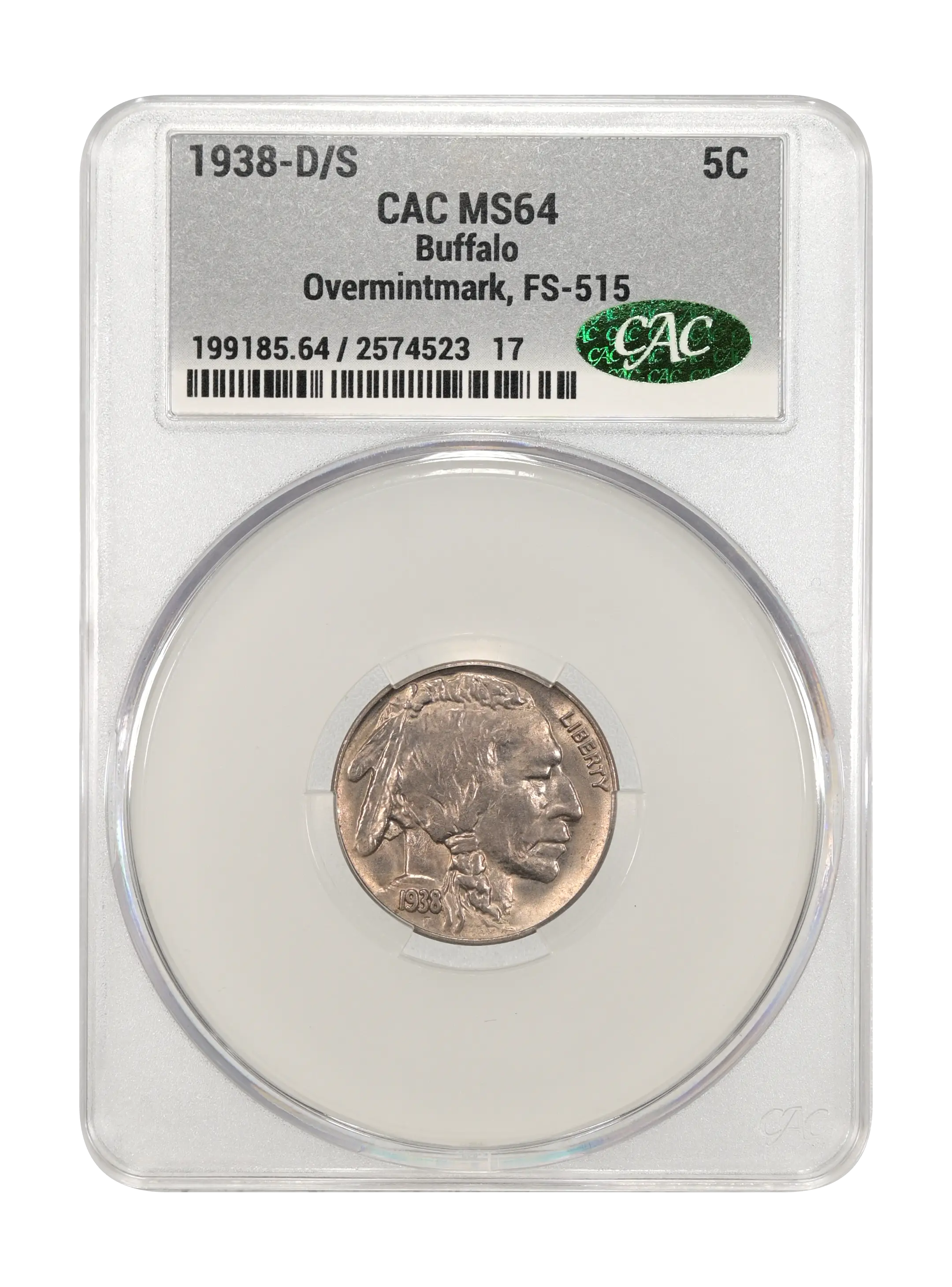 1938-D/S 5c Buffalo, OMM, FS-515 MS thumbnail 10