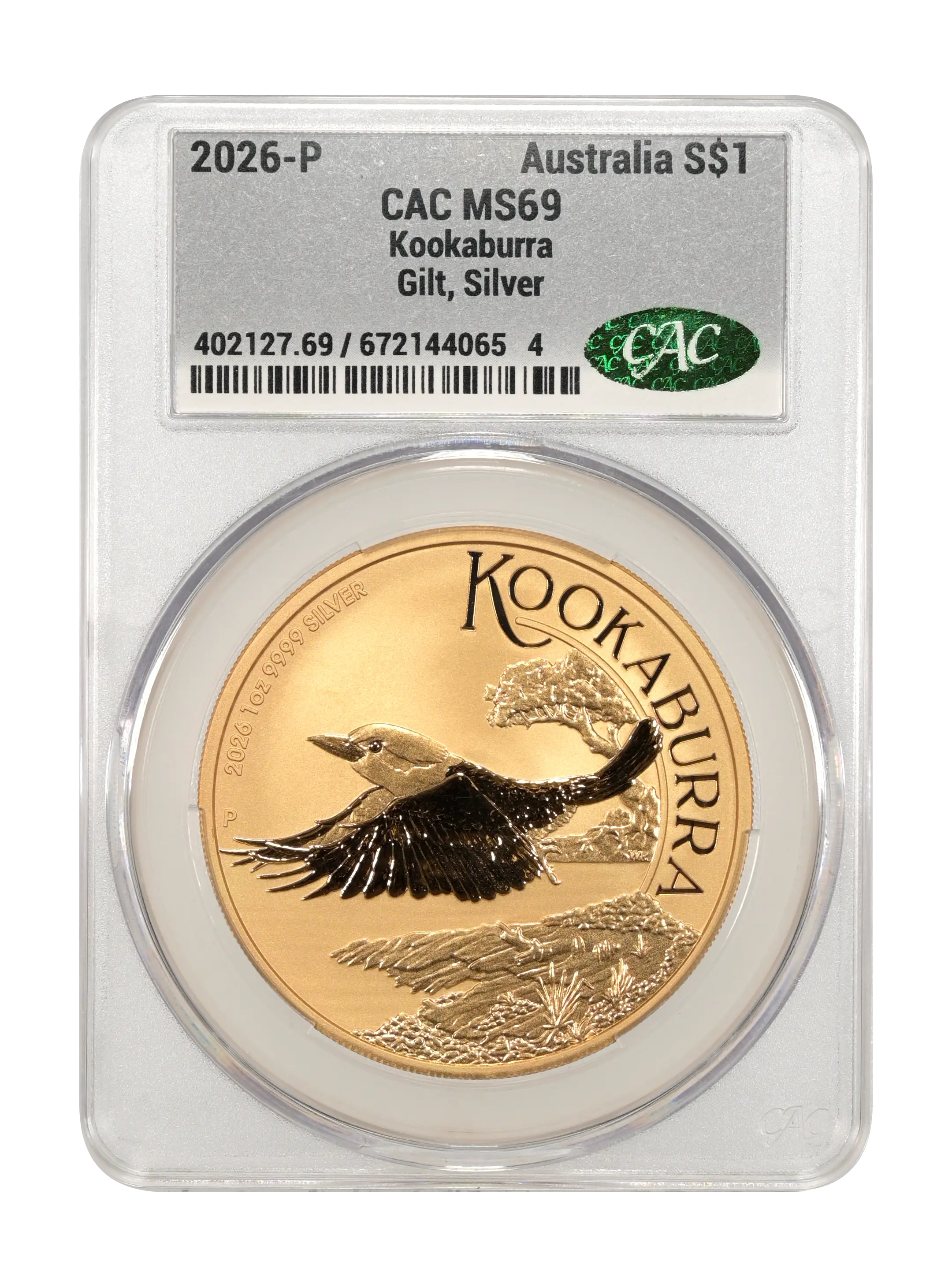 2026-P S$1 1oz Silver, Kookaburra, Gilt MS thumbnail 2