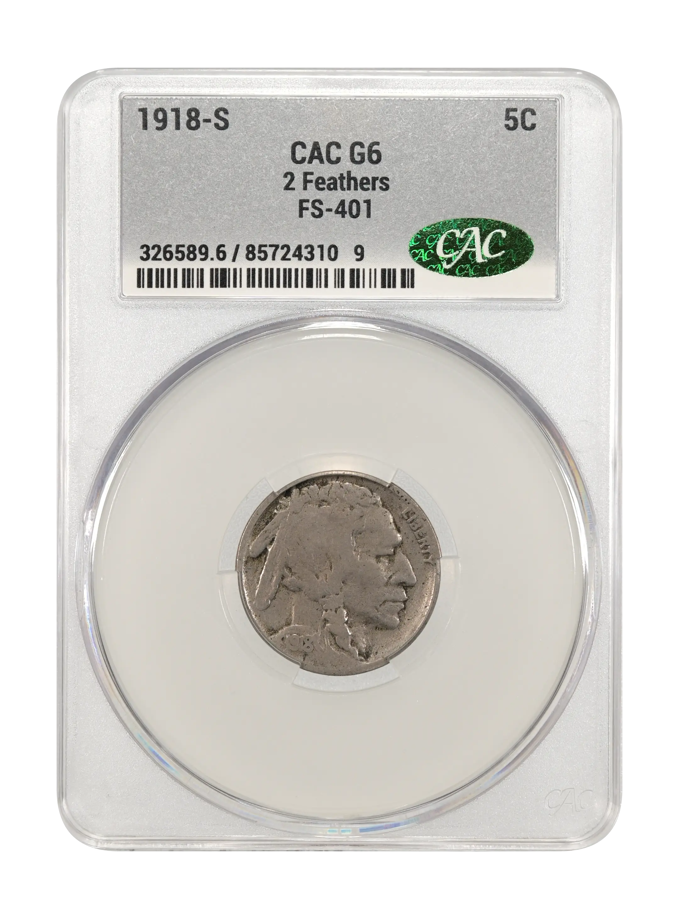 1918-S 5c 2 Feathers, FS-401 MS thumbnail 3