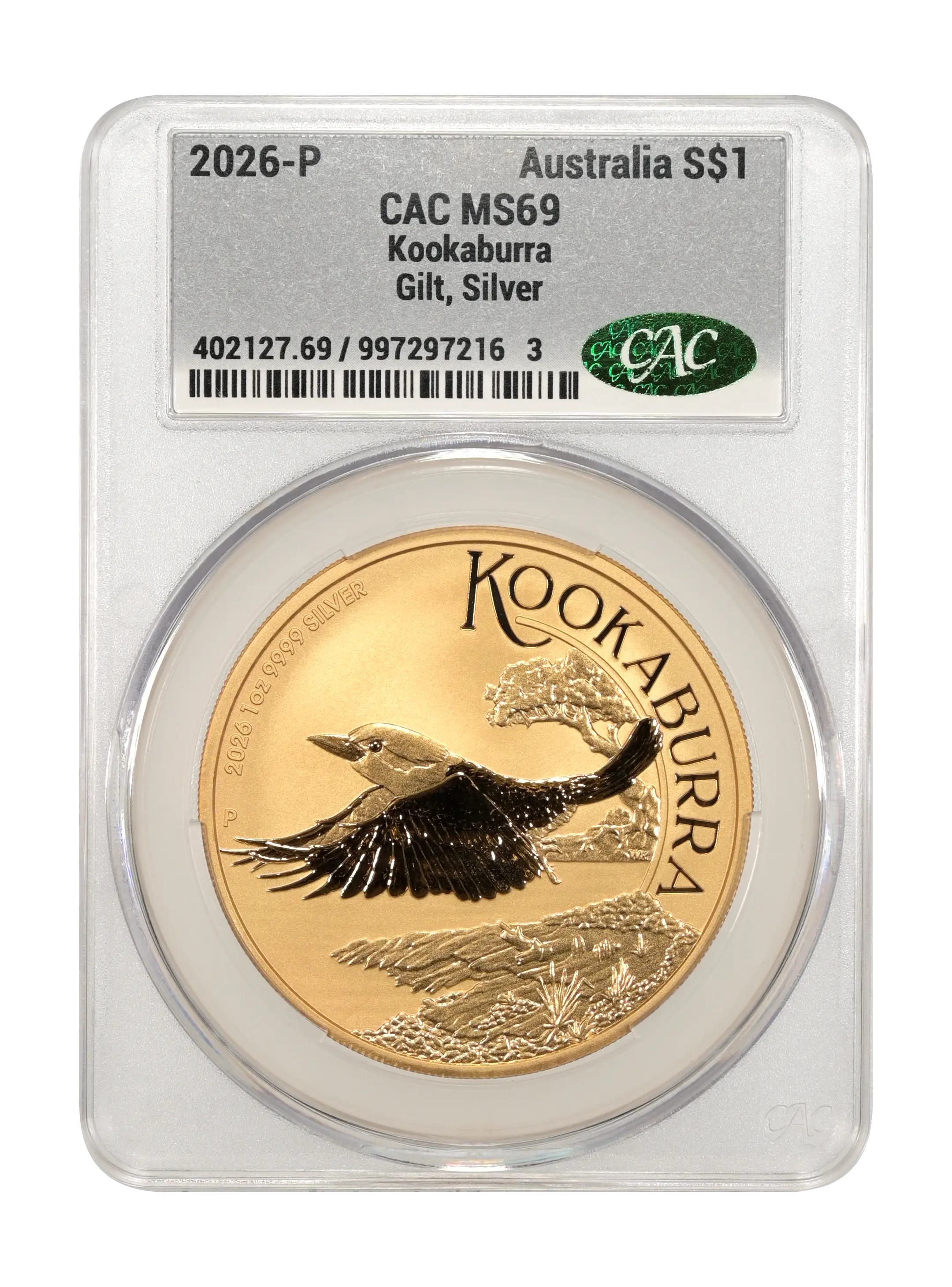 2026-P S$1 1oz Silver, Kookaburra, Gilt MS thumbnail 3