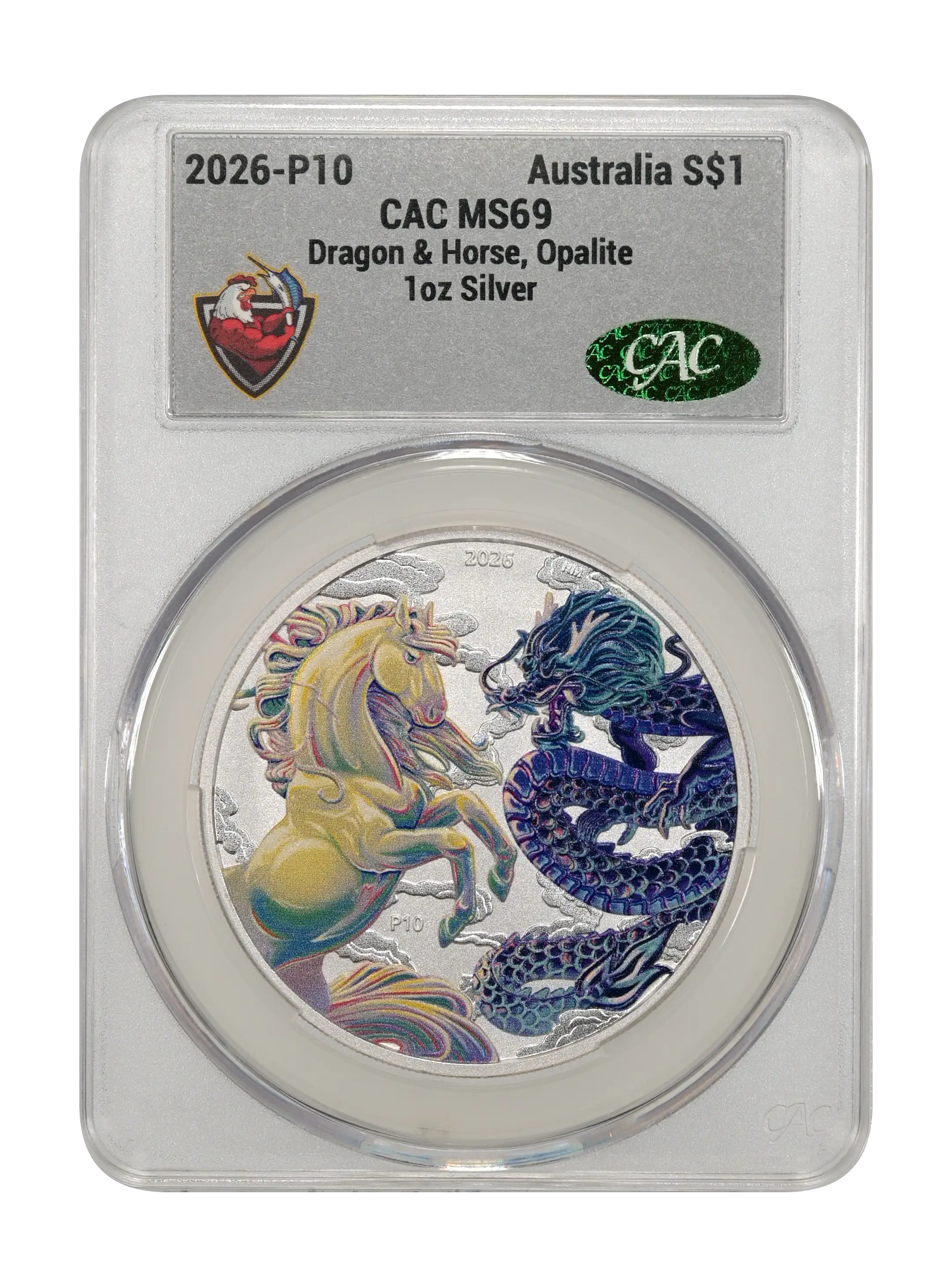 2026-P10 S$1 1oz Silver, Dragon and Horse, Opalite, Colorized MS thumbnail 3