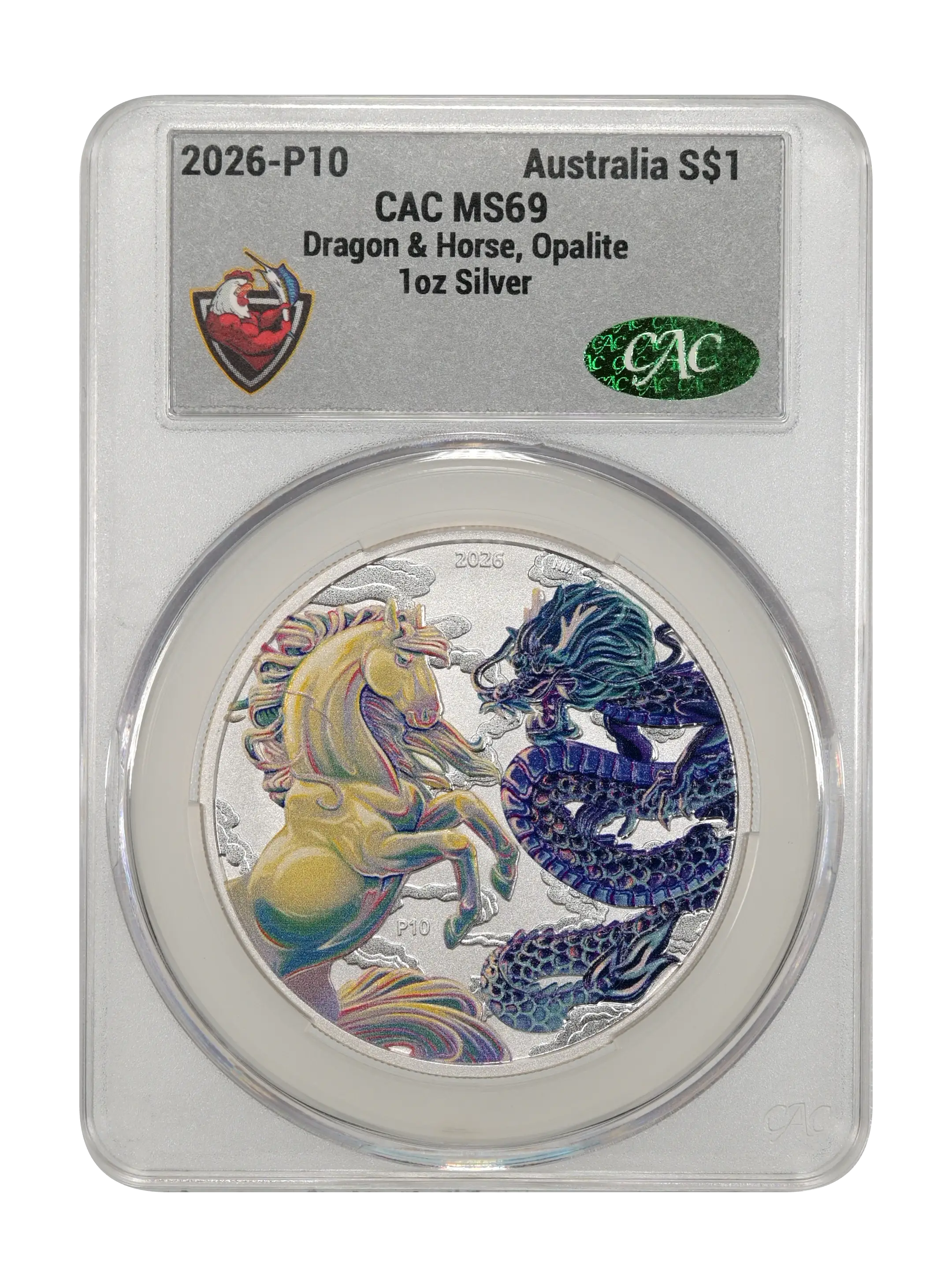2026-P10 S$1 1oz Silver, Dragon and Horse, Opalite, Colorized MS thumbnail 7