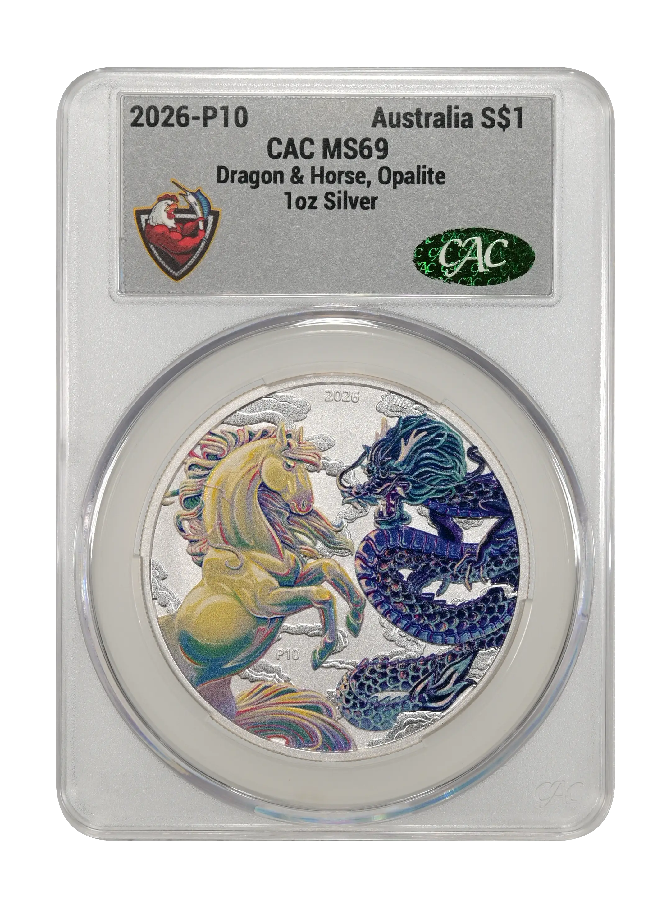 2026-P10 S$1 1oz Silver, Dragon and Horse, Opalite, Colorized MS thumbnail 9