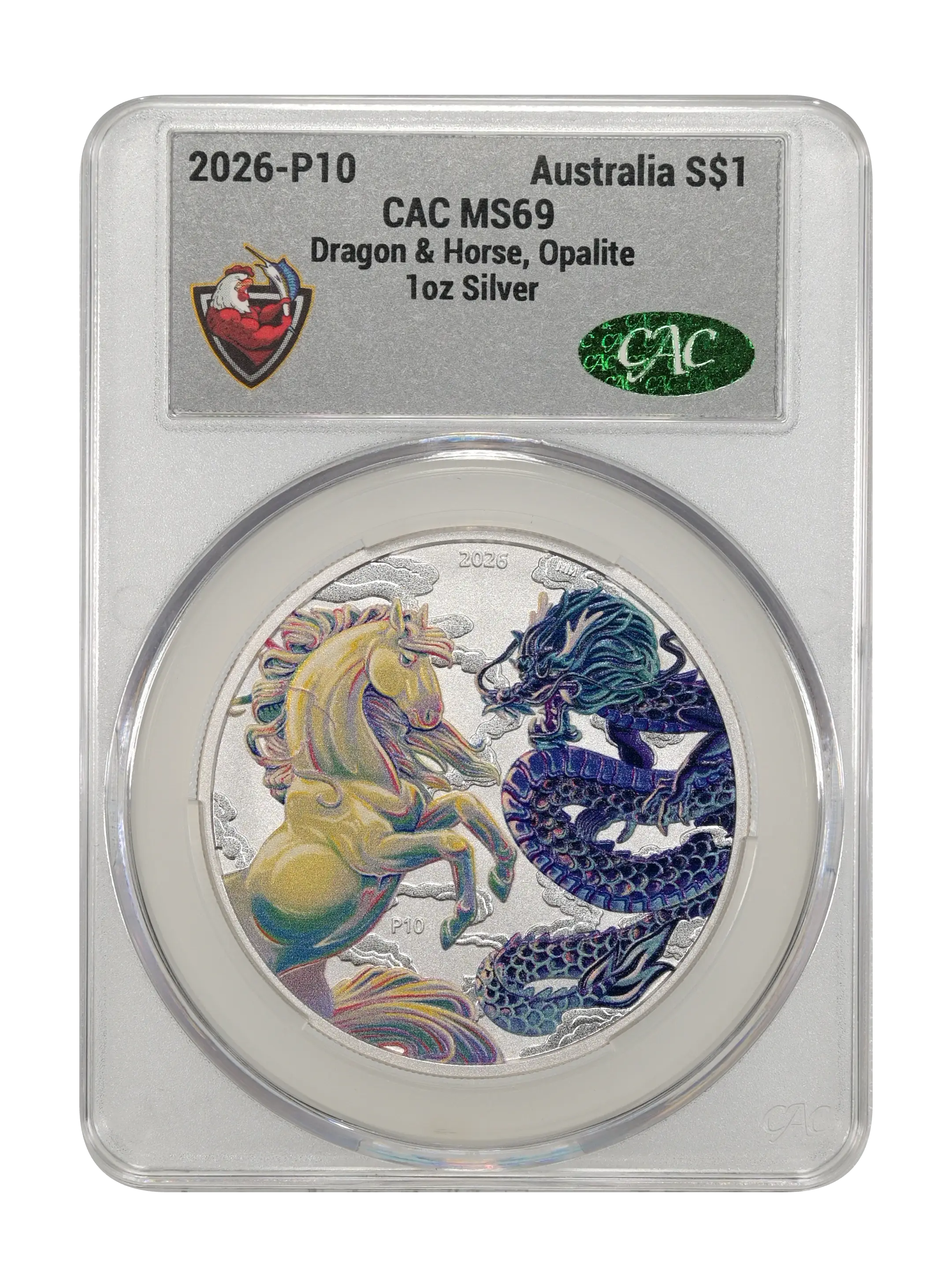 2026-P10 S$1 1oz Silver, Dragon and Horse, Opalite, Colorized MS thumbnail 13