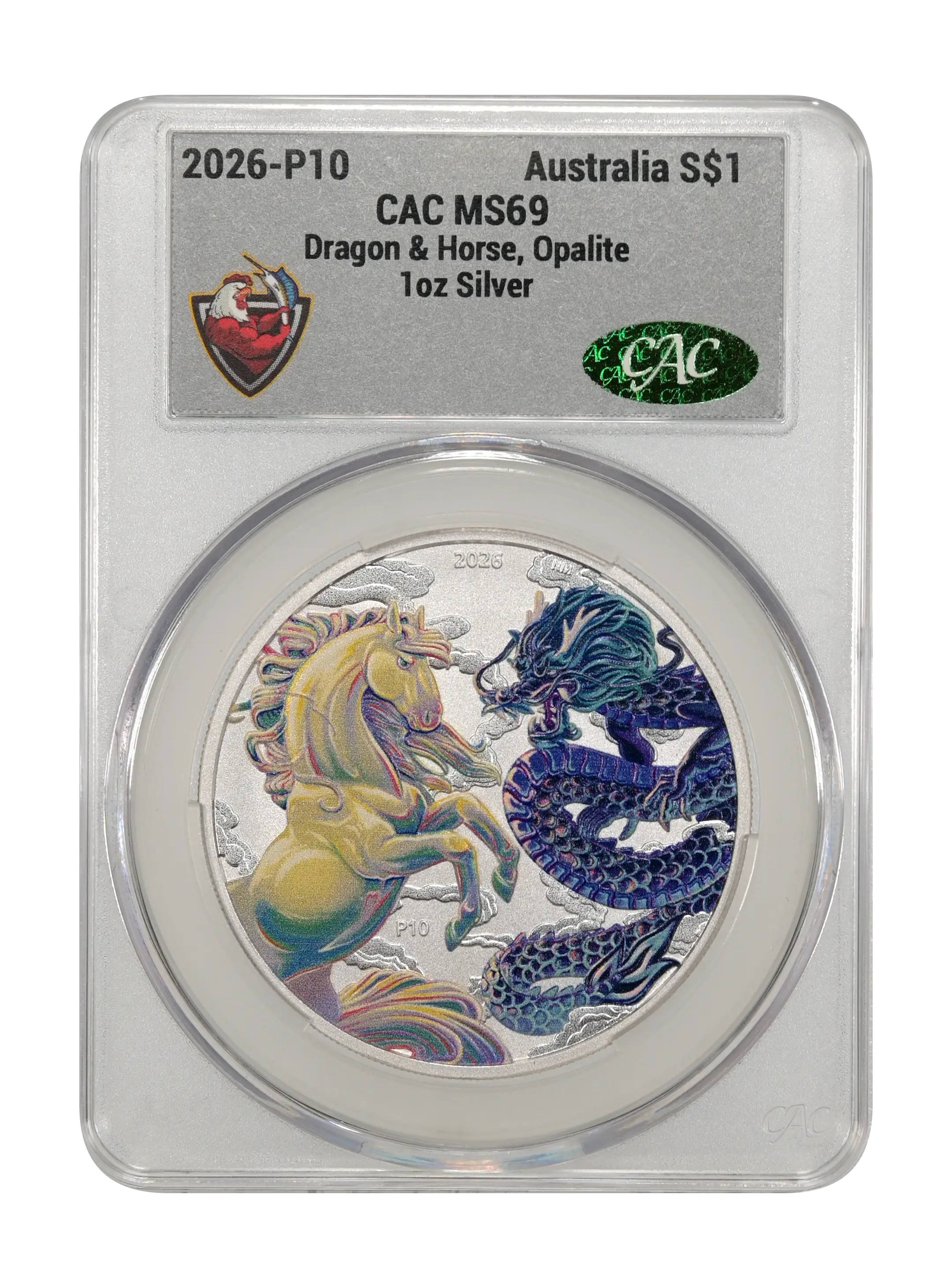 2026-P10 S$1 1oz Silver, Dragon and Horse, Opalite, Colorized MS thumbnail 14