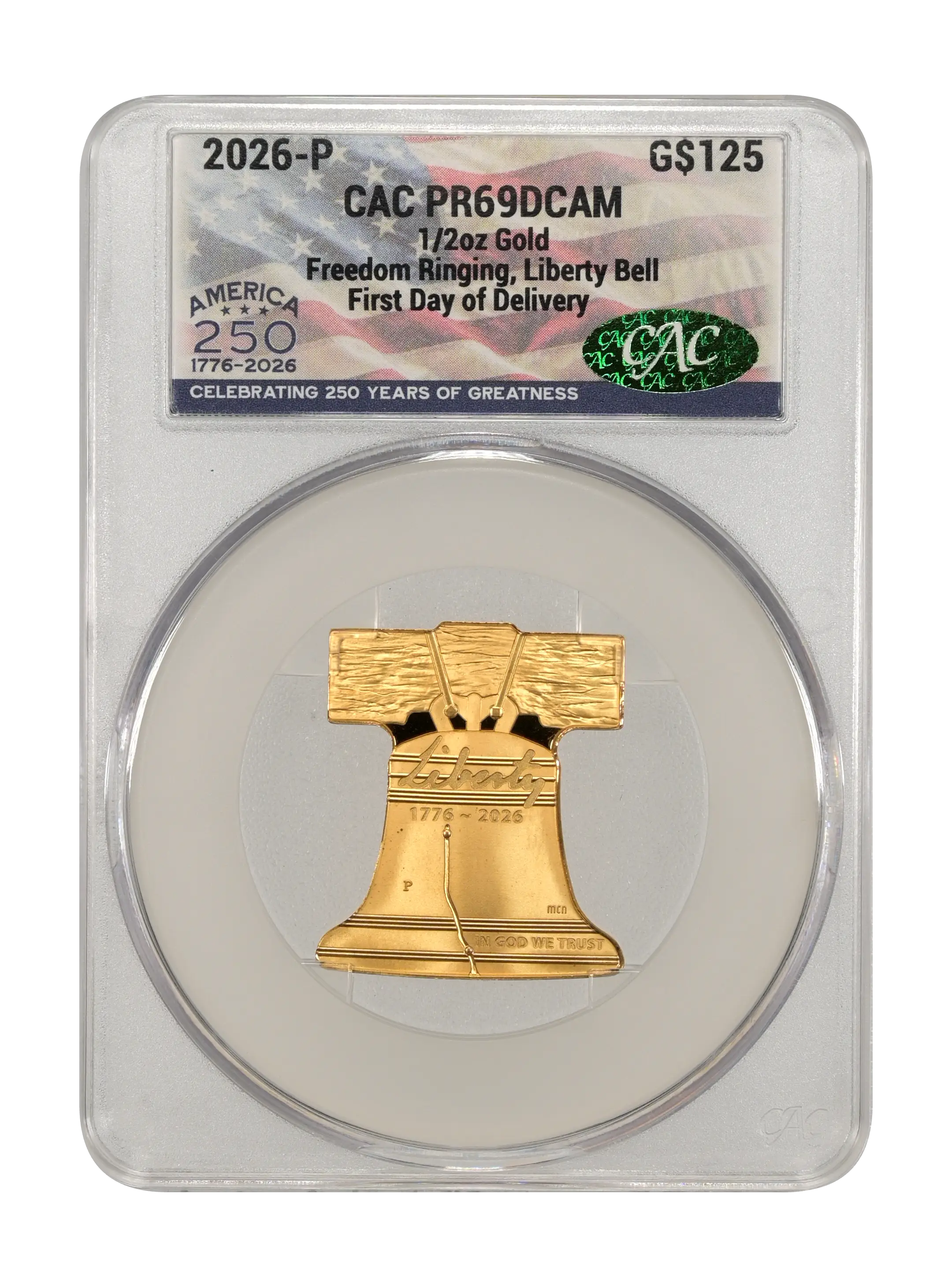 2026-P G$125 1/2oz Gold, Freedom Ringing, Liberty Bell PR DCAM thumbnail 7
