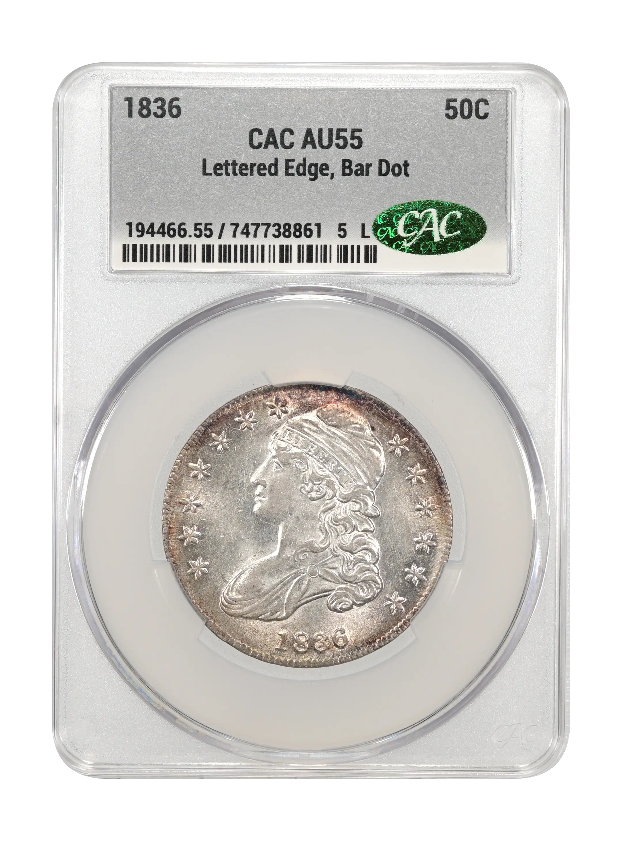 1836 50c Lettered Edge, Bar Dot MS thumbnail 4
