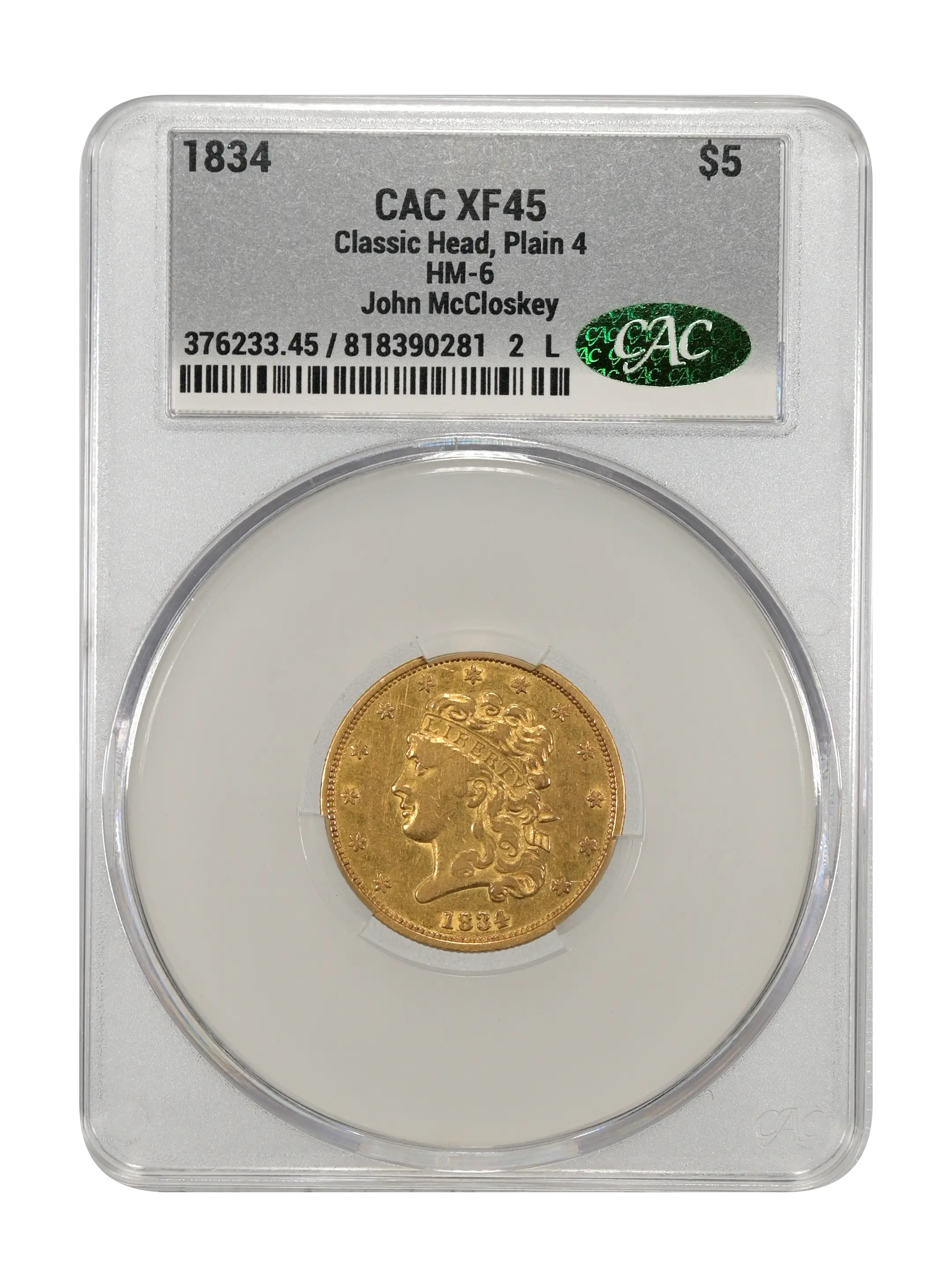 1834 $5  Classic Head, Plain 4, HM-6 MS thumbnail 5