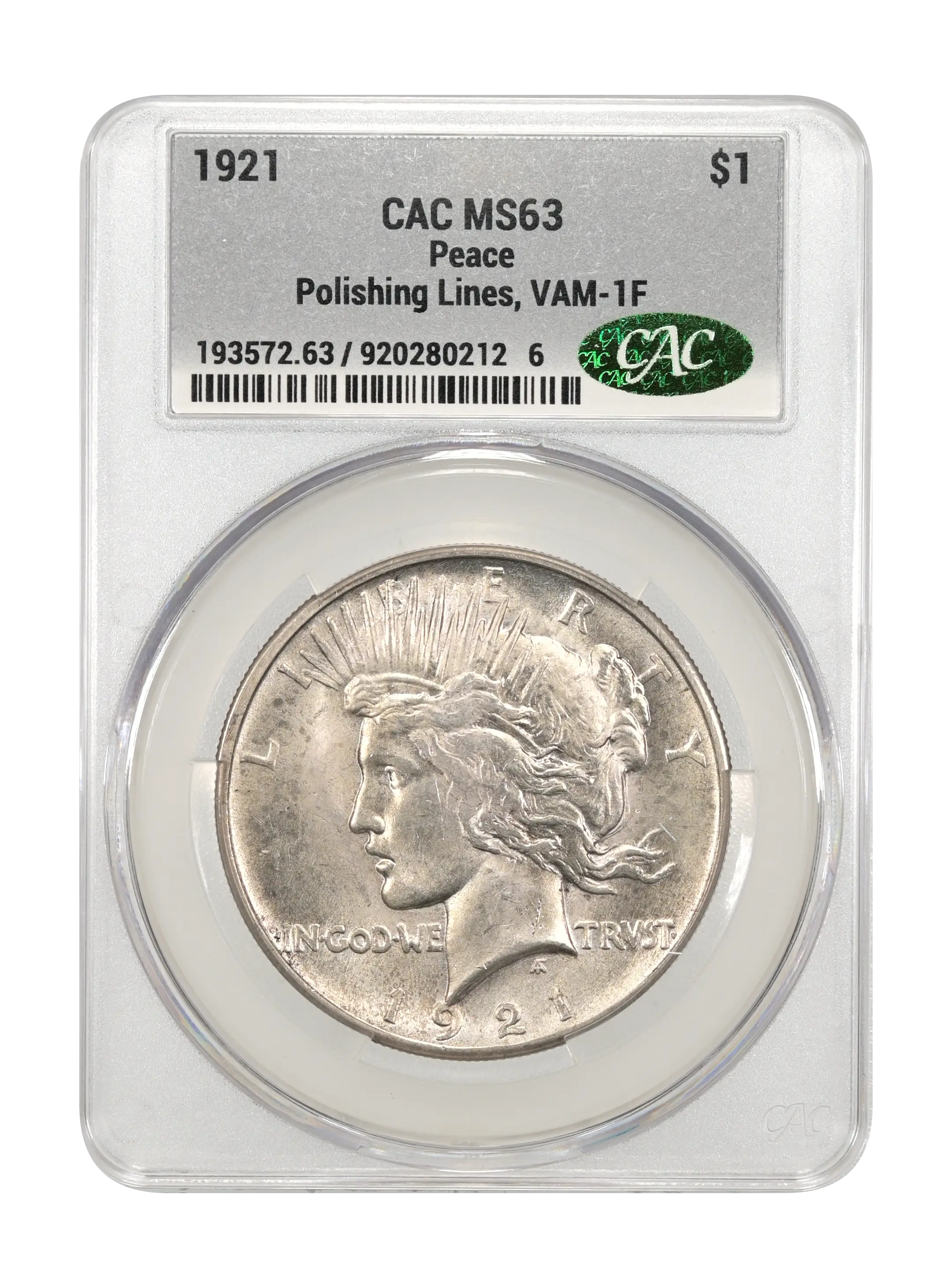 1921 $1  Peace, Polishing Lines, VAM 1F MS thumbnail 11