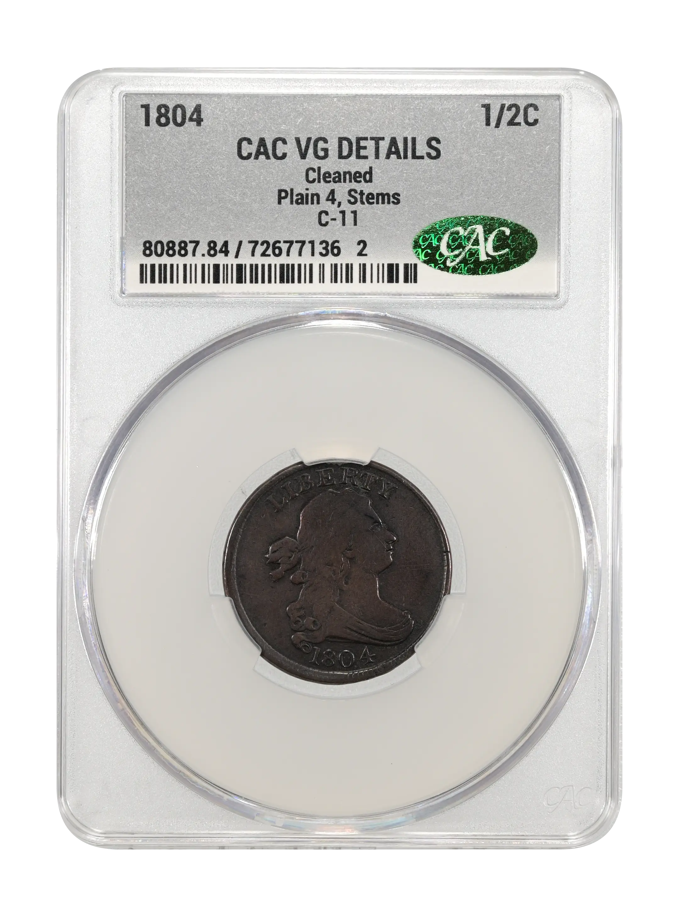 1804 1/2c Plain 4, Stems, C-11 MS BN thumbnail 6