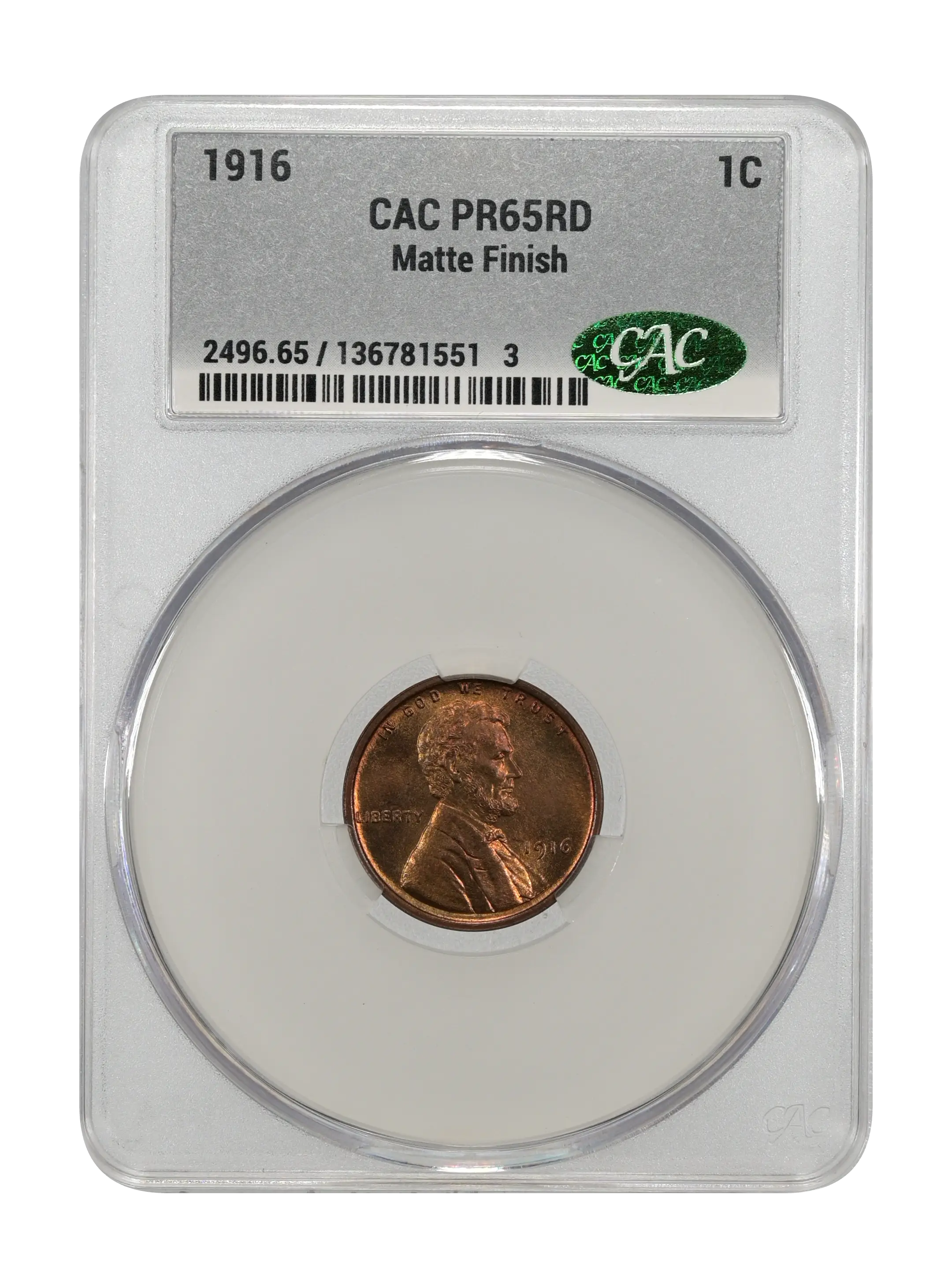 1916 1c Matte Finish PR RD PR63 RD CAC thumbnail 23