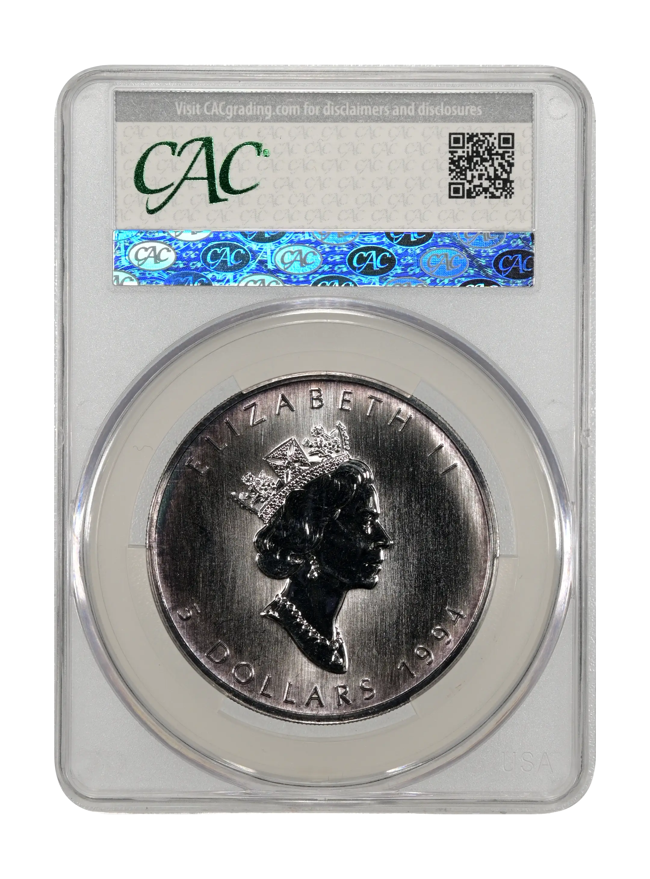 1994 S$5 1oz Silver, Maple Leaf MS thumbnail 4