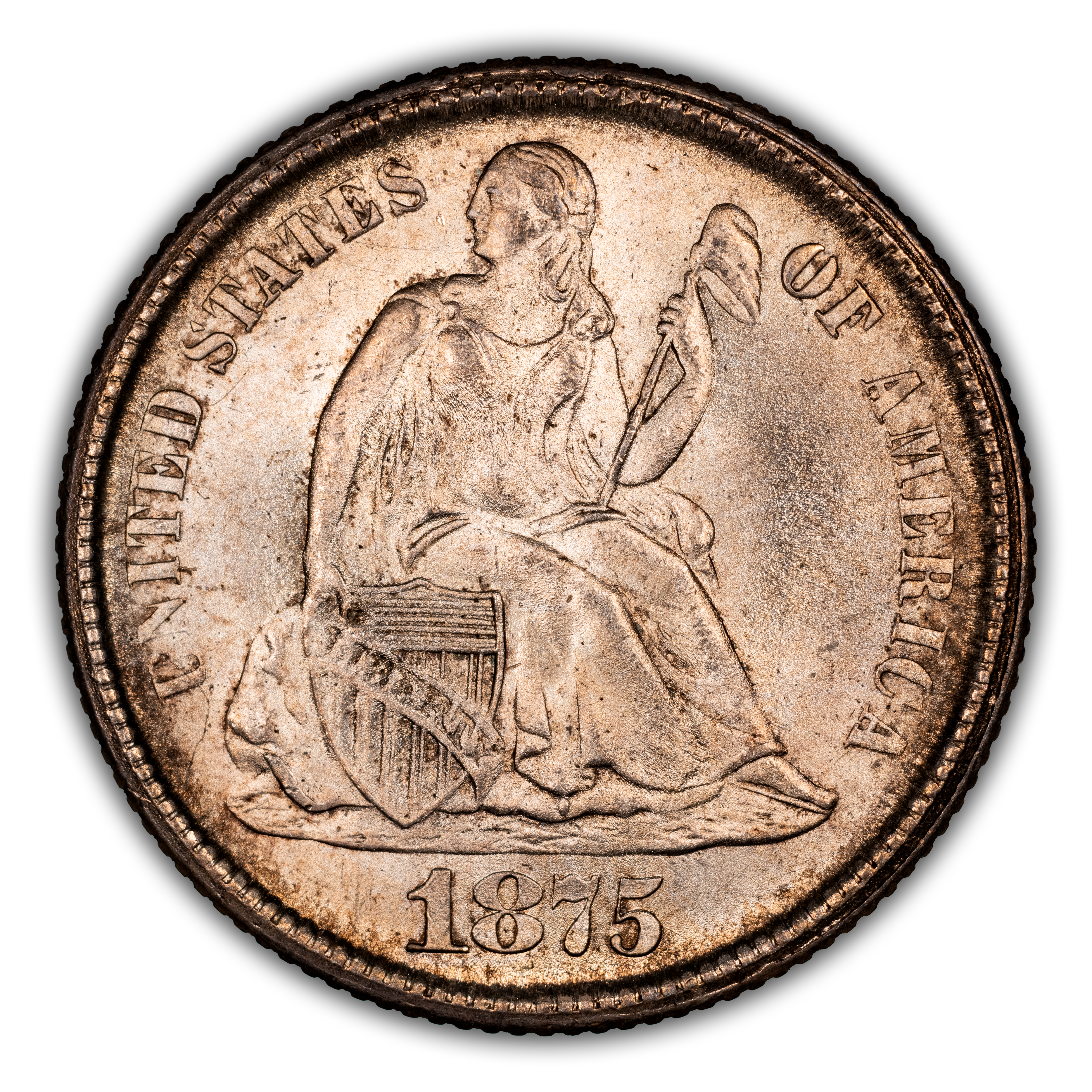 1875-CC 10c Mintmark Above Bow MS