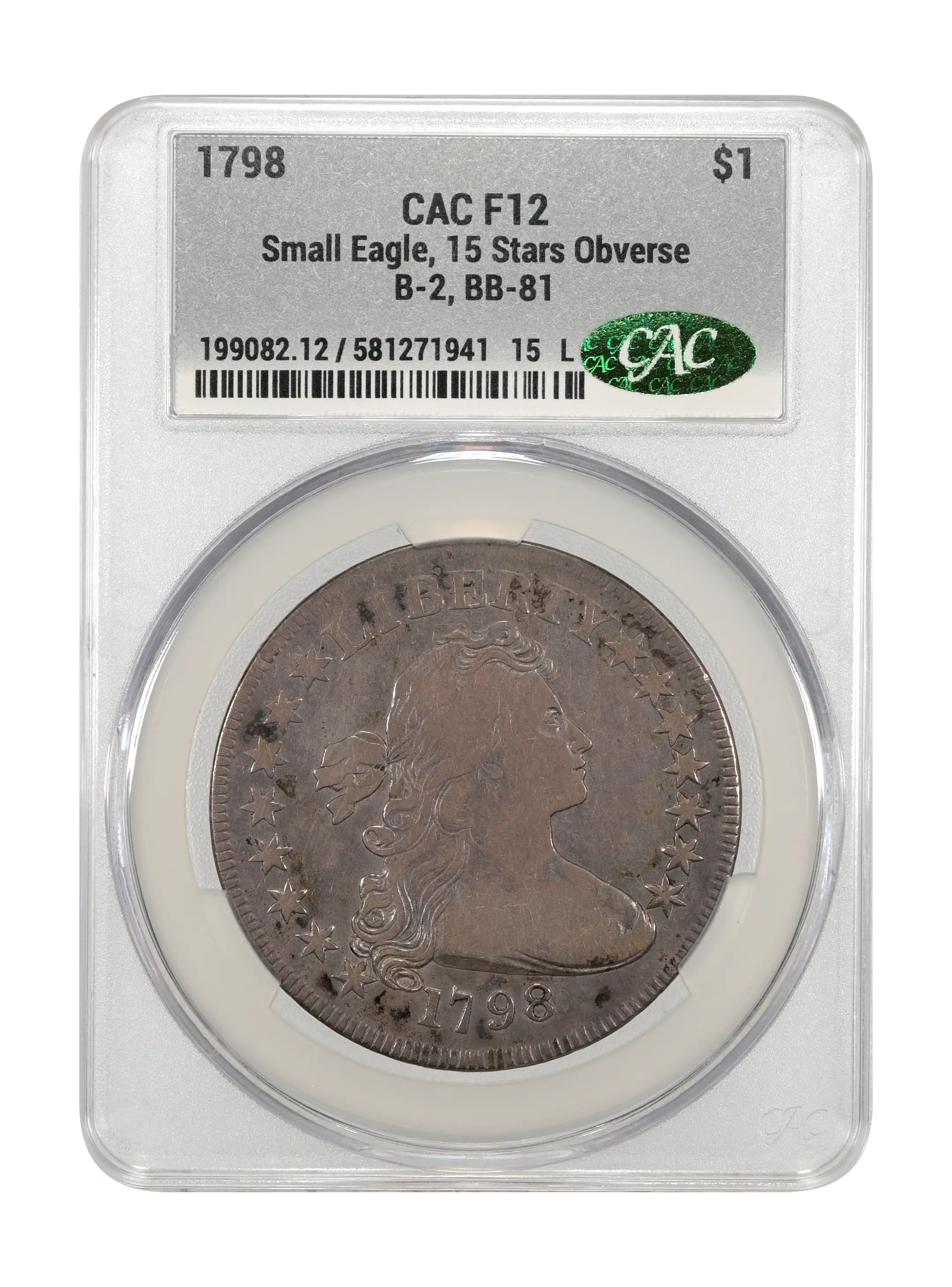 1798 $1  Small Eagle, 15 Stars Obverse, B-2, BB-81 MS thumbnail 15