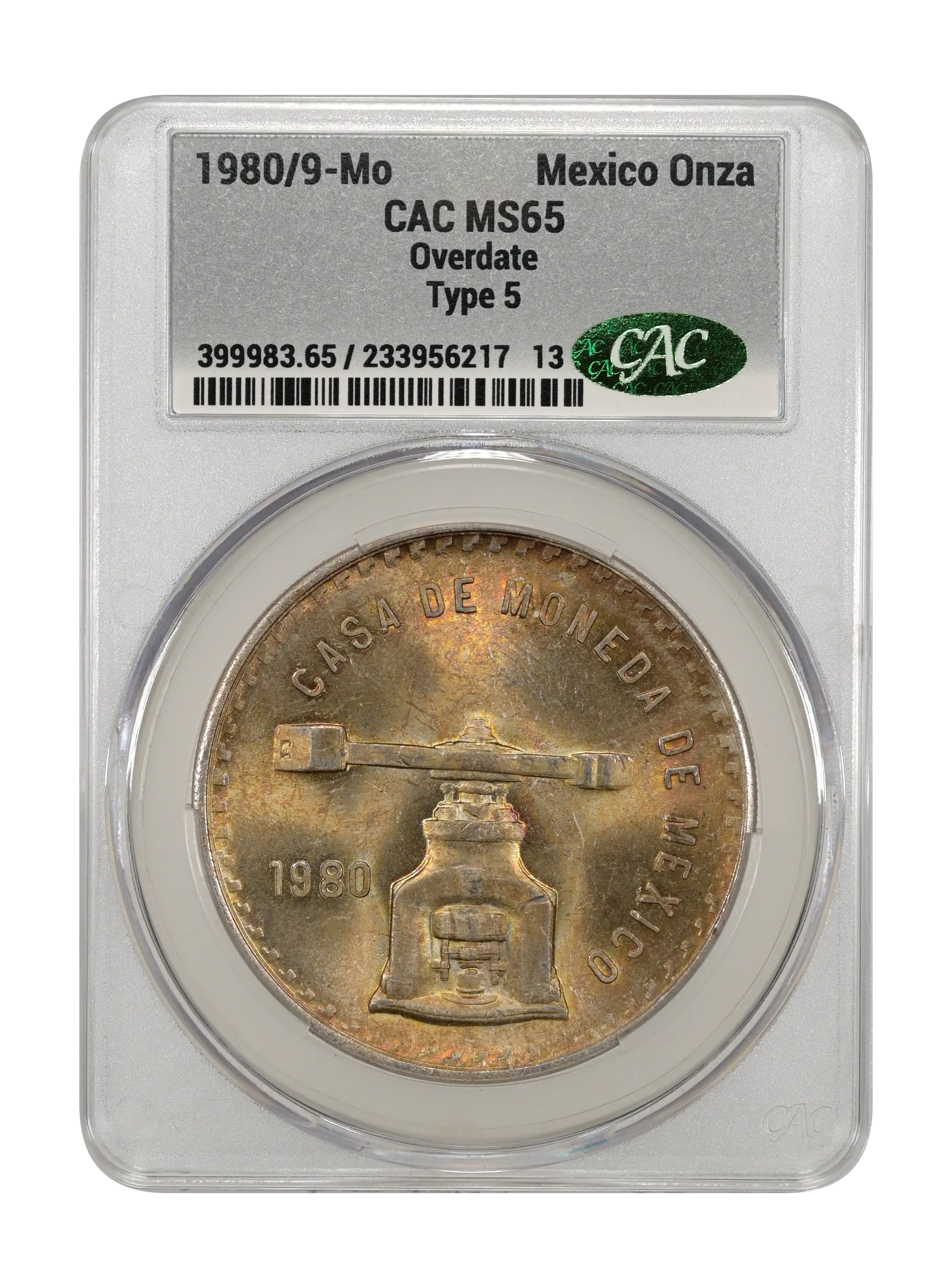 1980/9-Mo Onza 1oz Silver, Type 5, Overdate MS