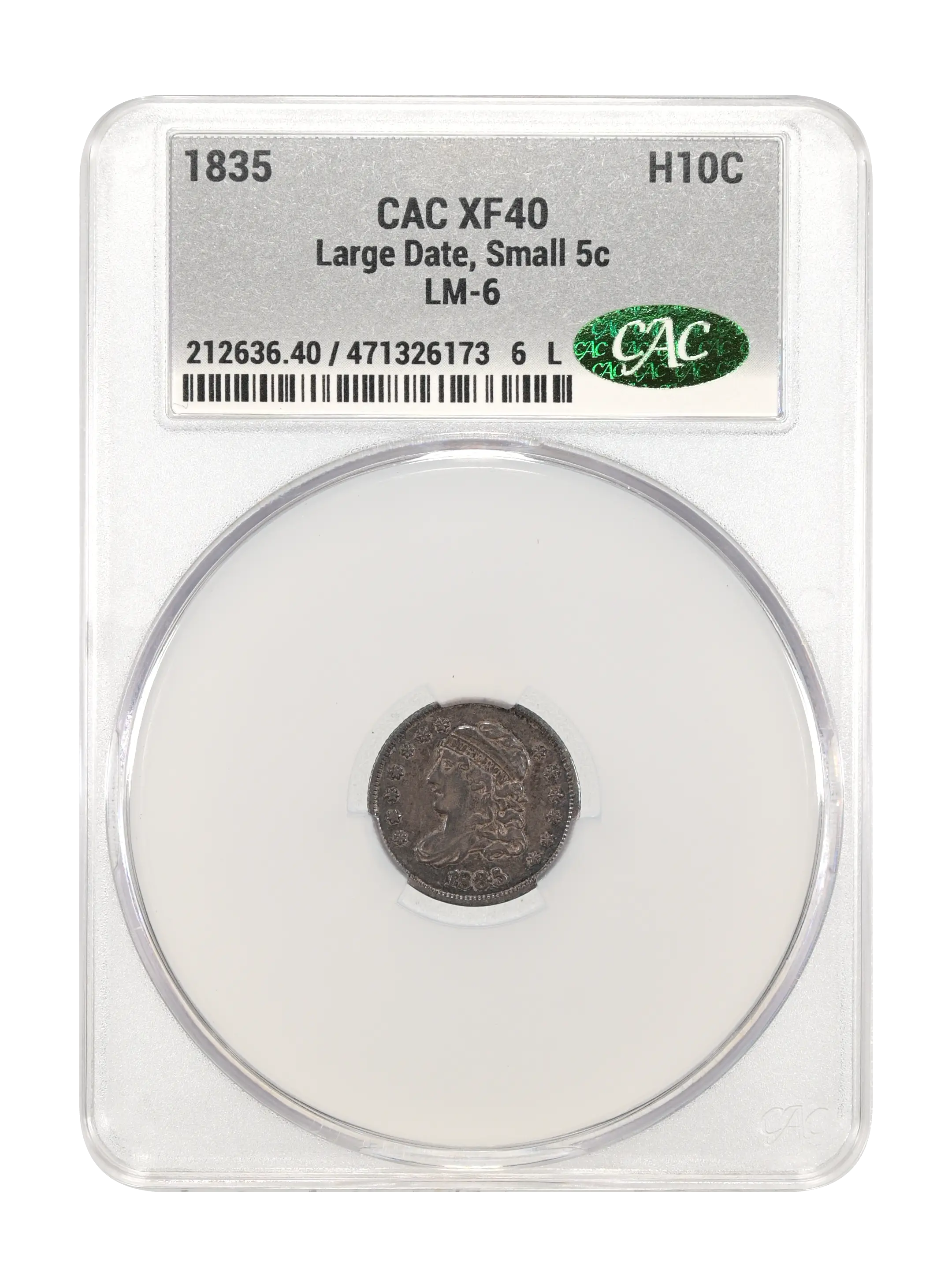 1835 H10c Large Date, Small 5c, LM-6 MS thumbnail 8