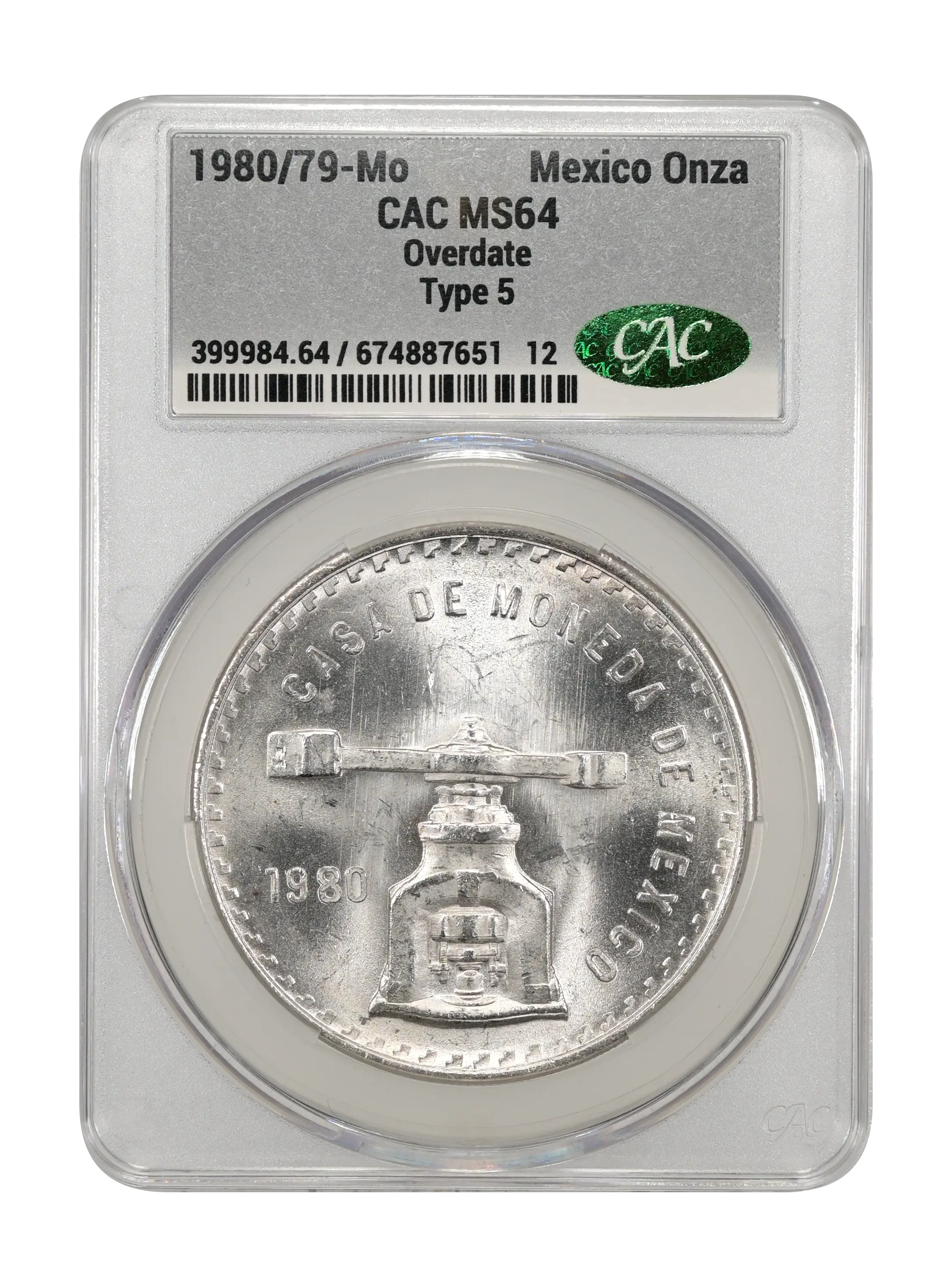 1980/79-Mo Onza 1oz Silver, Type 5, Overdate MS