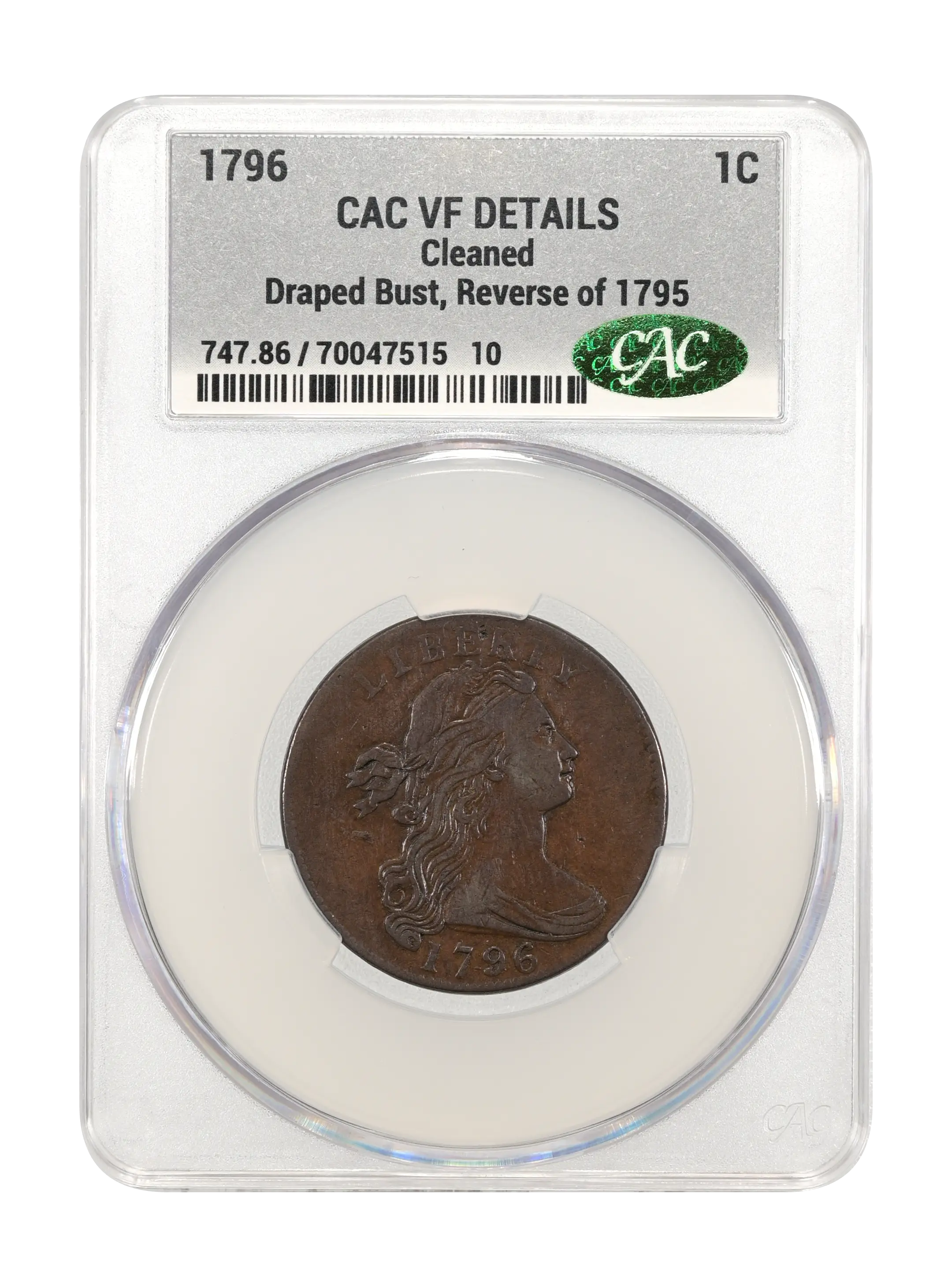 1796 1c Draped Bust, Reverse of 1795 MS BN thumbnail 15
