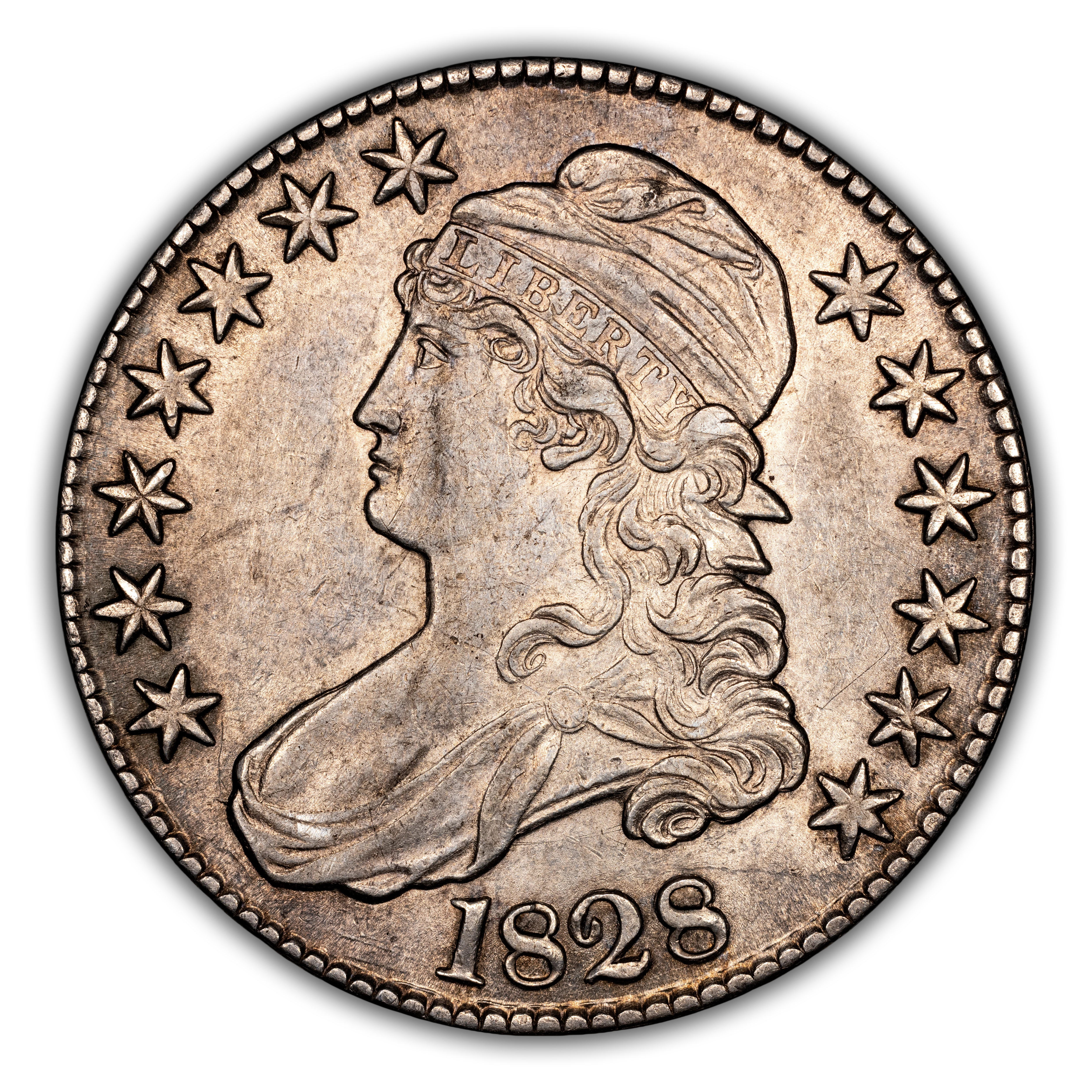 1828 50c Curl Base 2, No Knob XF40 CAC thumbnail 3